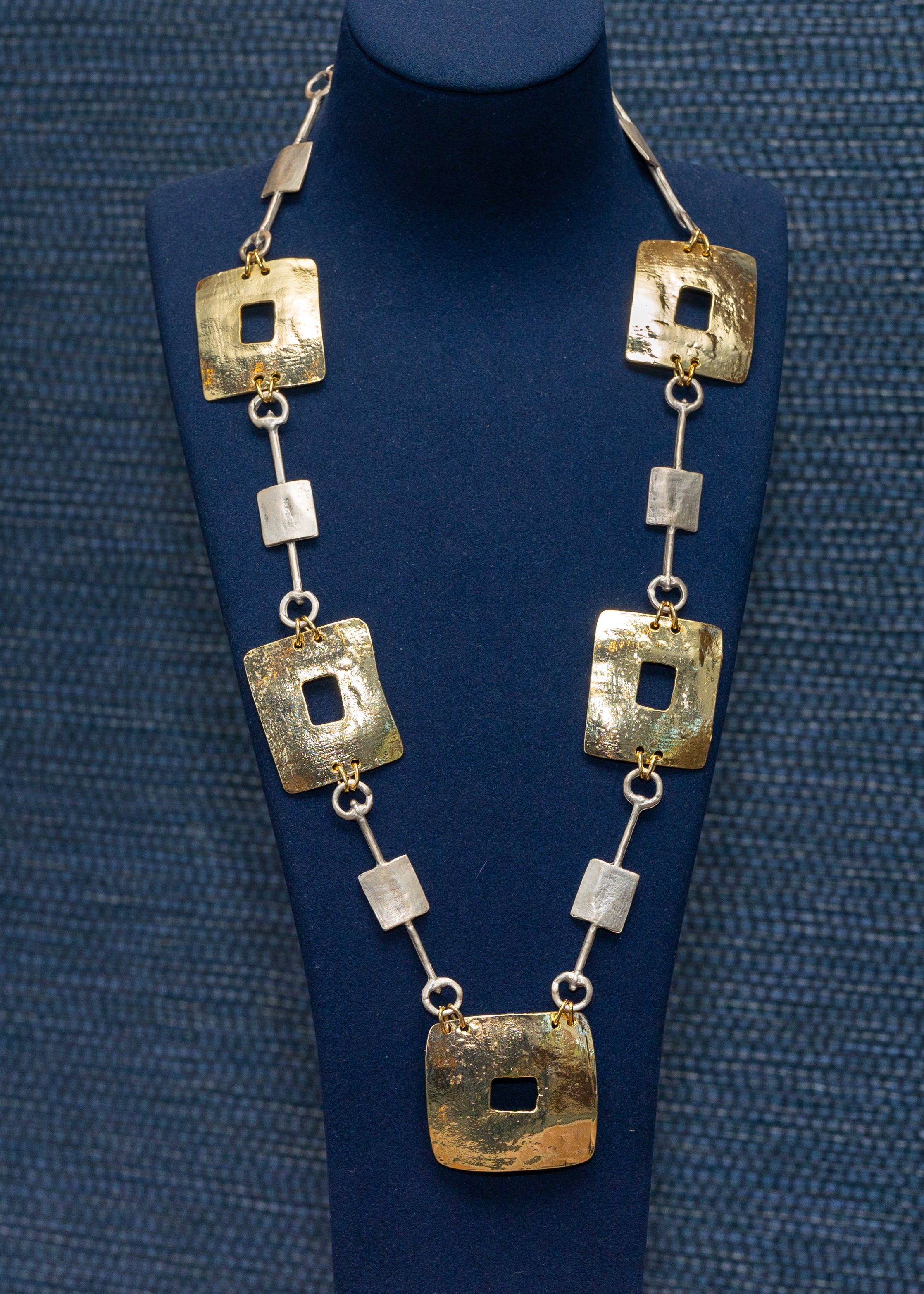 Mixed Metal Square Link Necklace