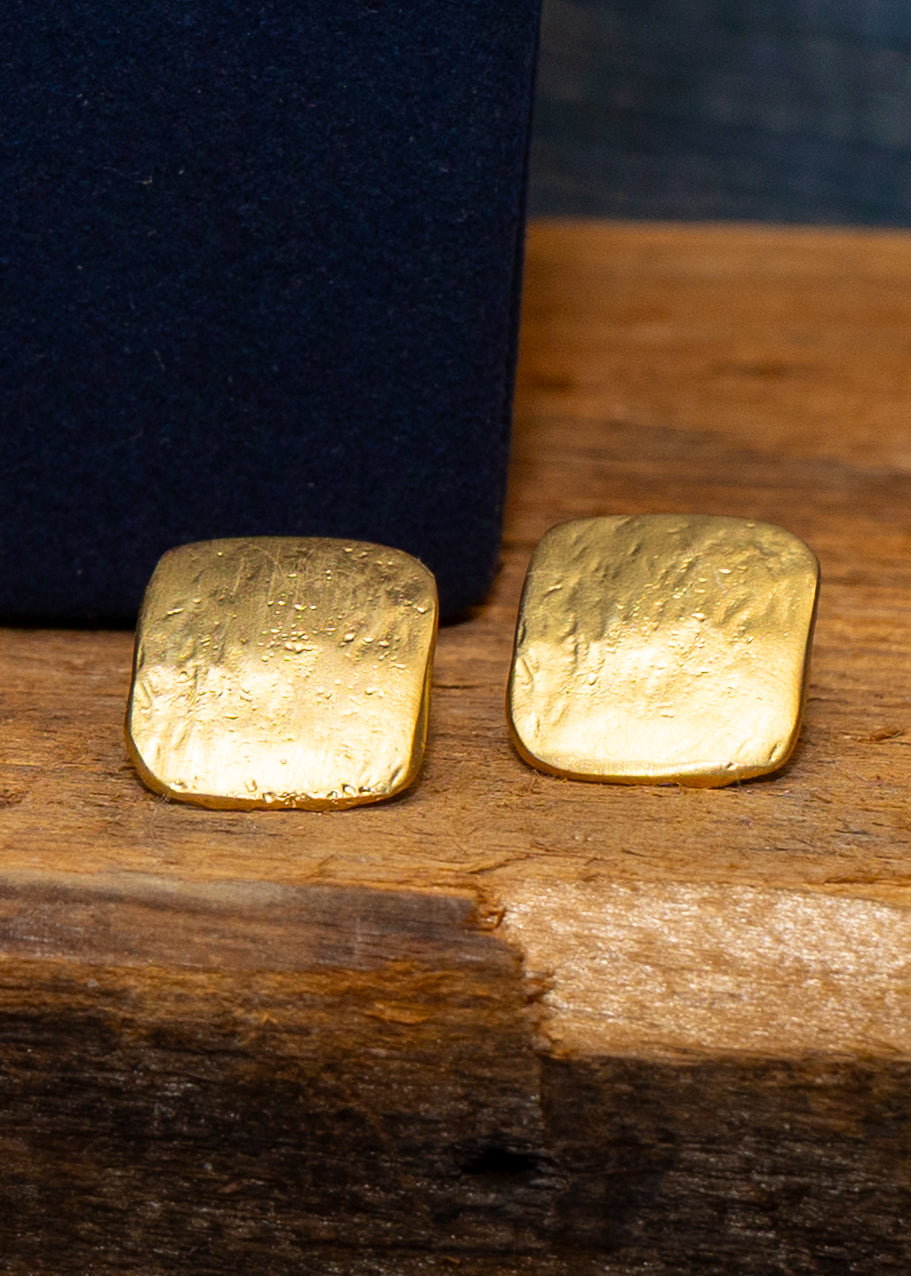 Hammered Gold Square Stud Earrings