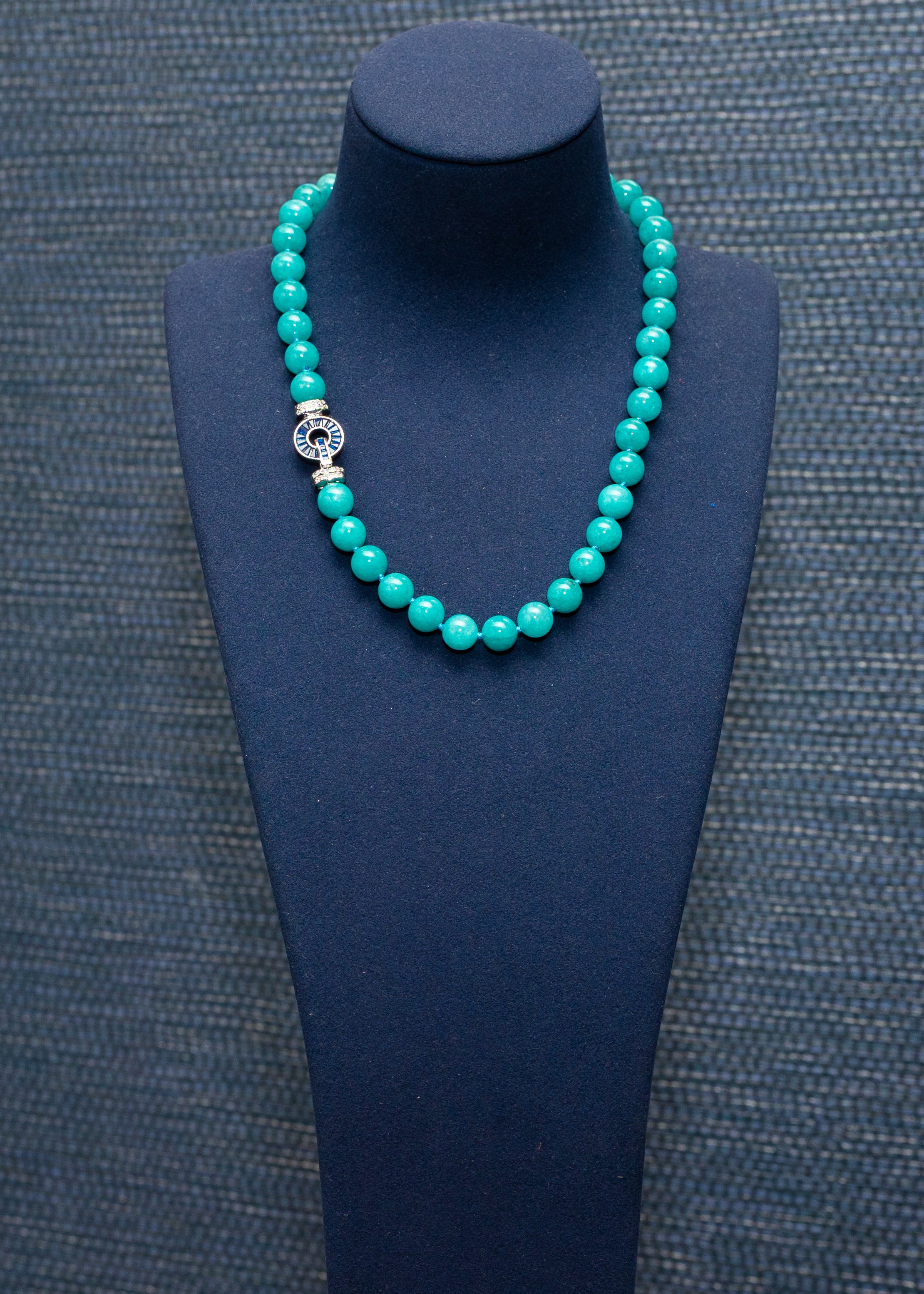 Turquoise Heirloom Beaded Statement Necklace with Crystal Clasp