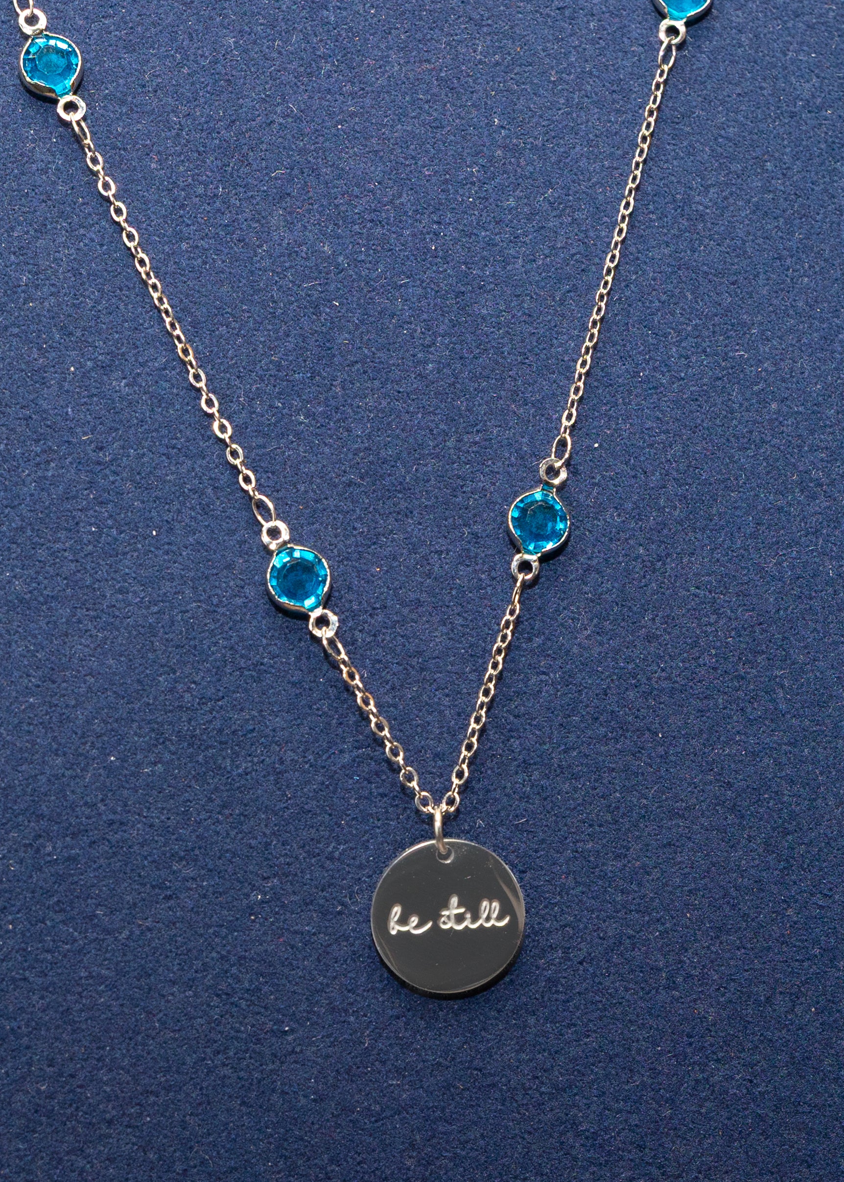 "Be Still" Blue Crystal Necklace