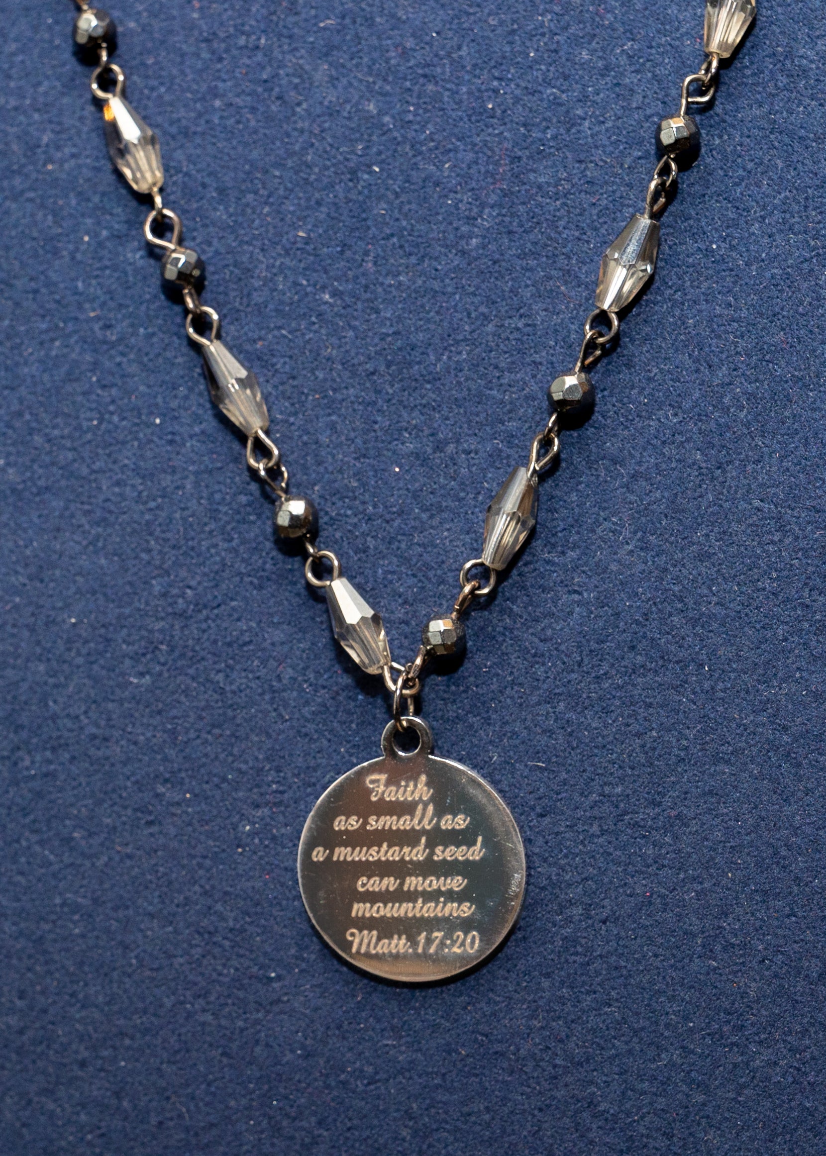 Faith Can Move Mountains Medallion Necklace – Faceted Bead Chain