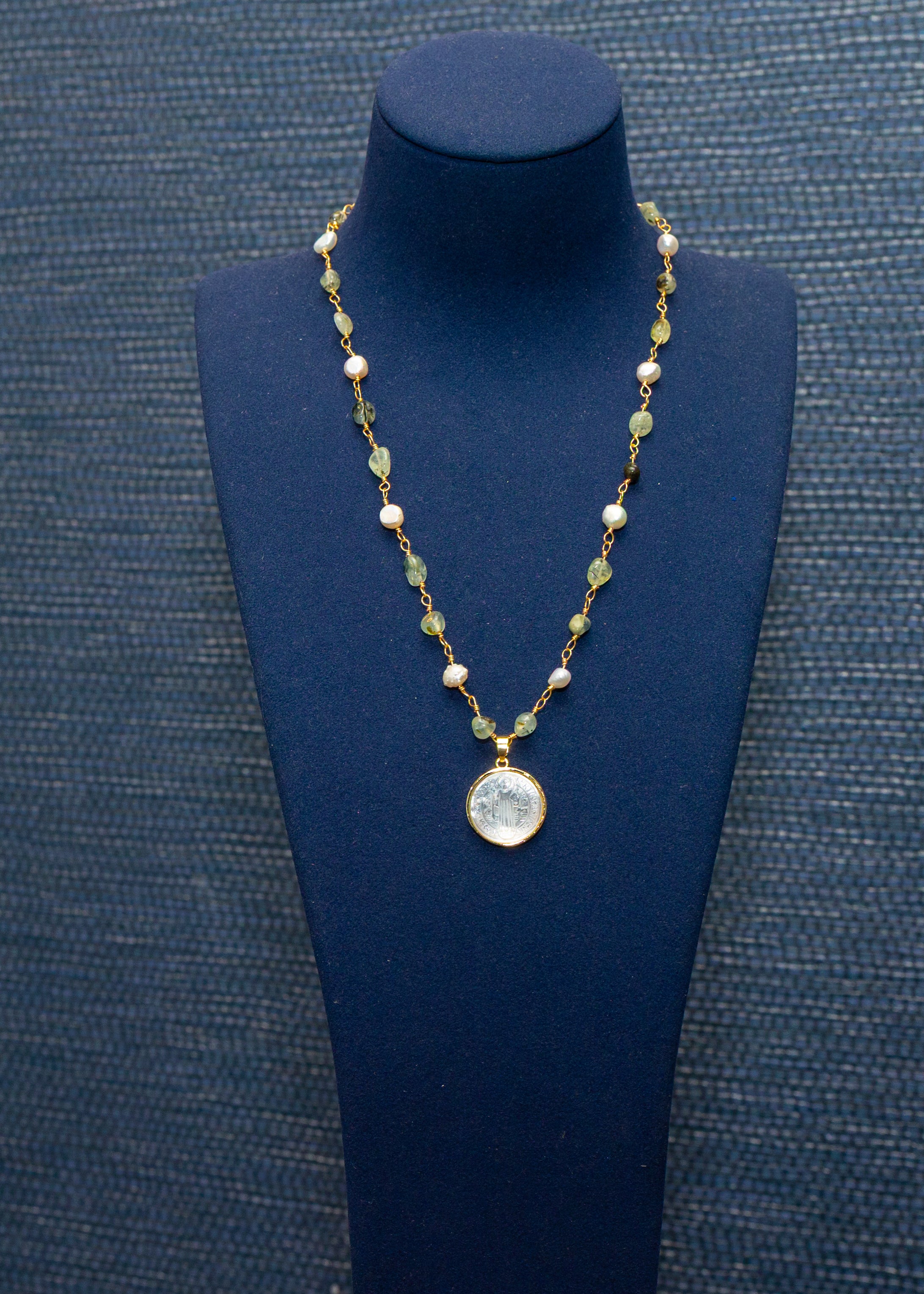 The Seraphina Pearl & Green Stone Medallion