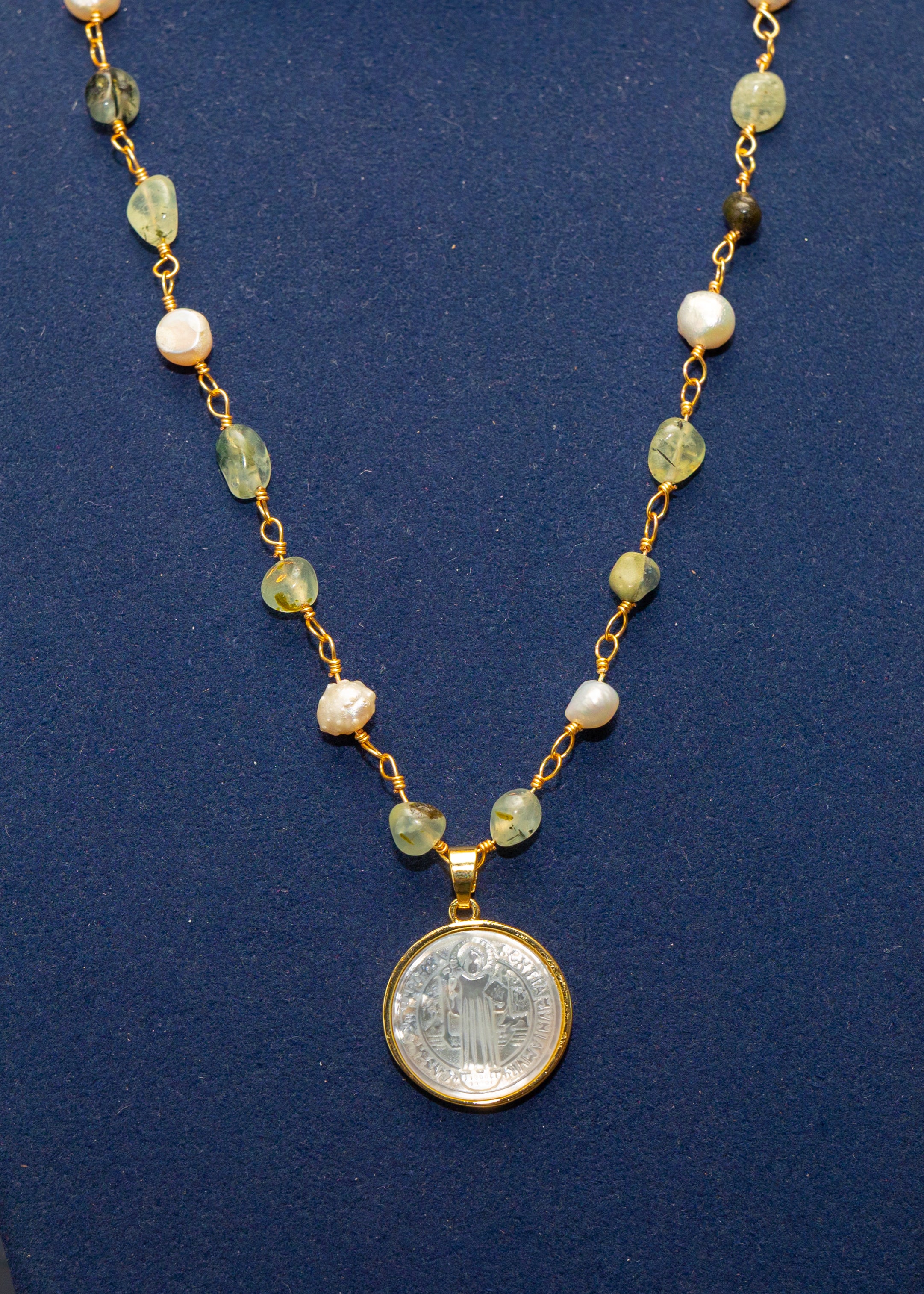 The Seraphina Pearl & Green Stone Medallion