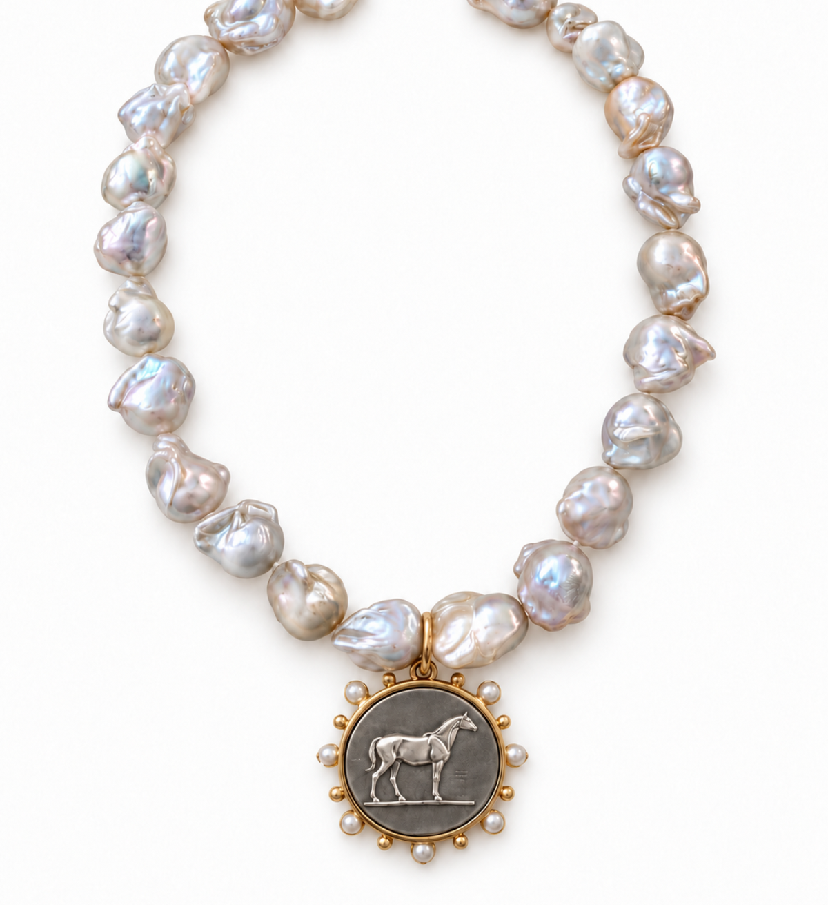 Cavallo — Baroque Pearl Horse Medallion Necklace