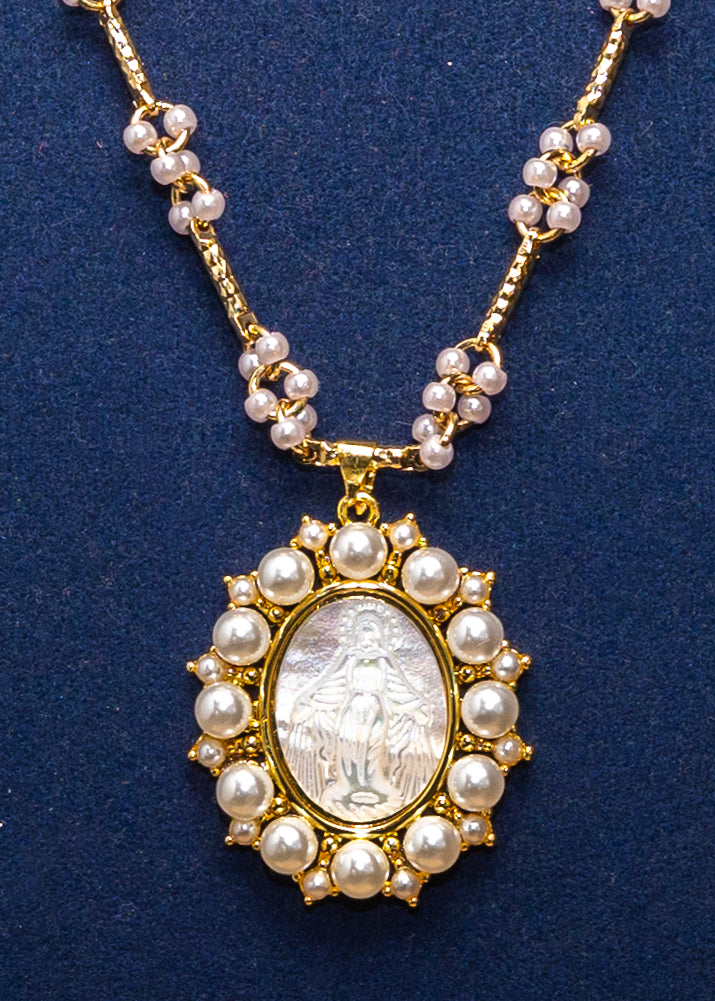 Pearl Halo Guadalupe Pendant Necklace