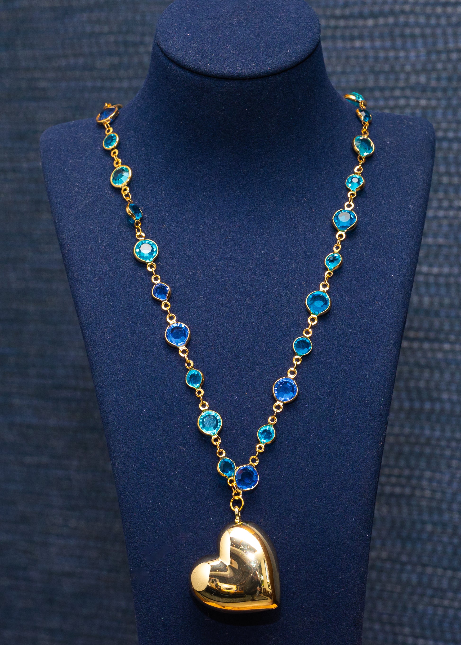 Ocean Heart Crystal Pendant Necklace