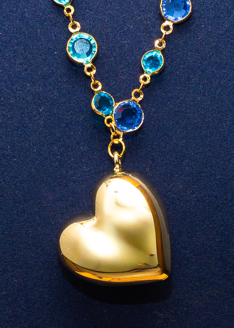 Ocean Heart Crystal Pendant Necklace