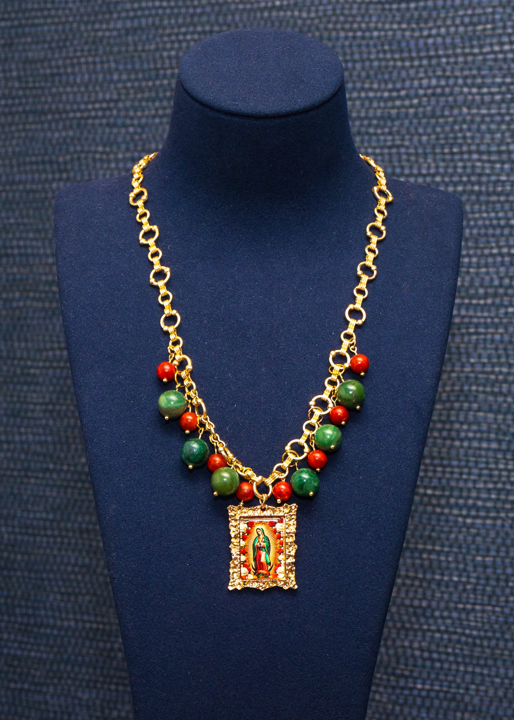 Sacred Heart Beaded Medallion Necklace