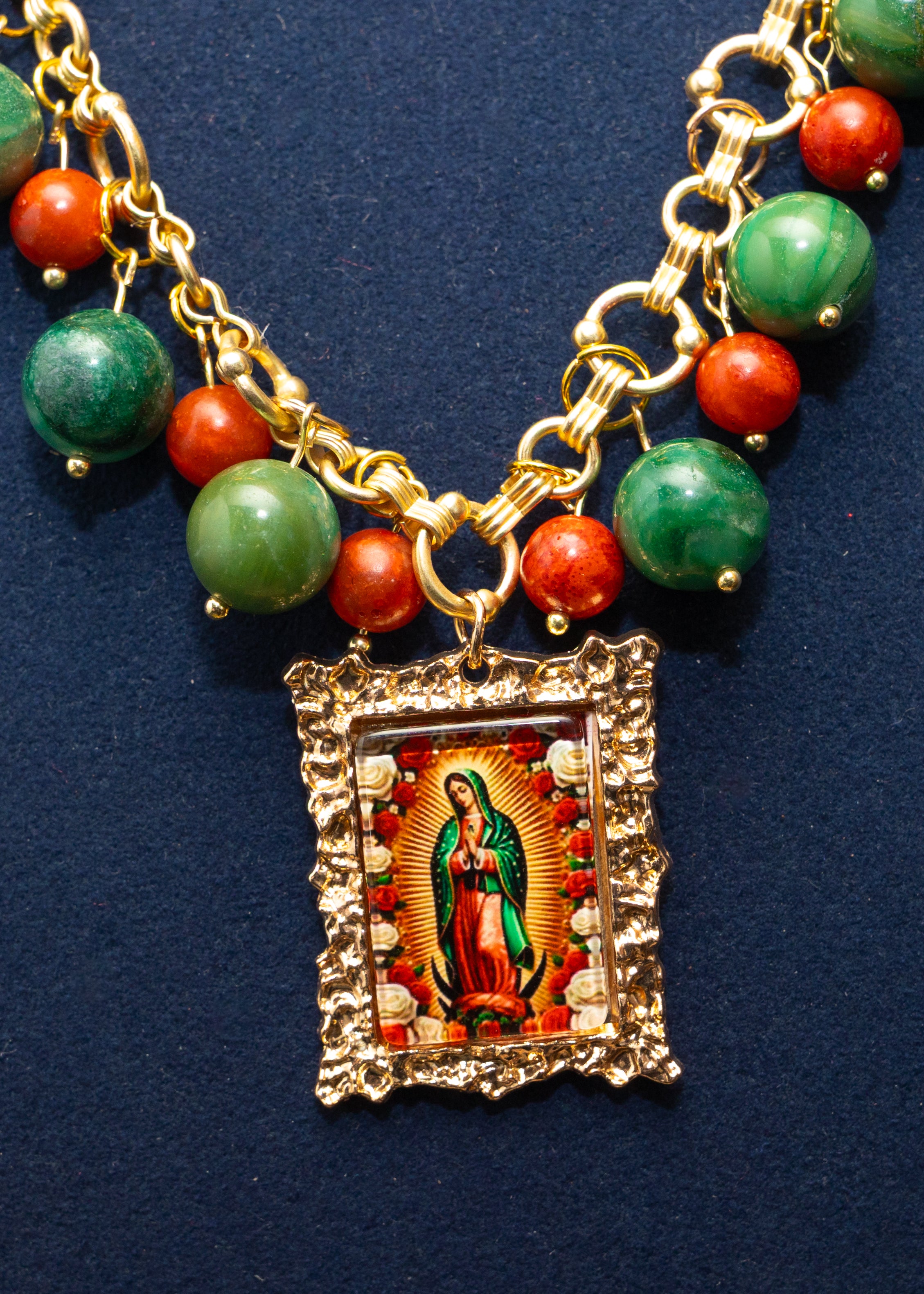 Sacred Heart Beaded Medallion Necklace