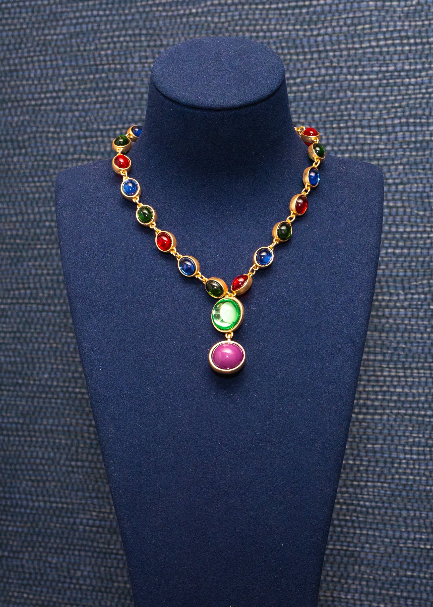 Multicolor Cabochon Drop Necklace
