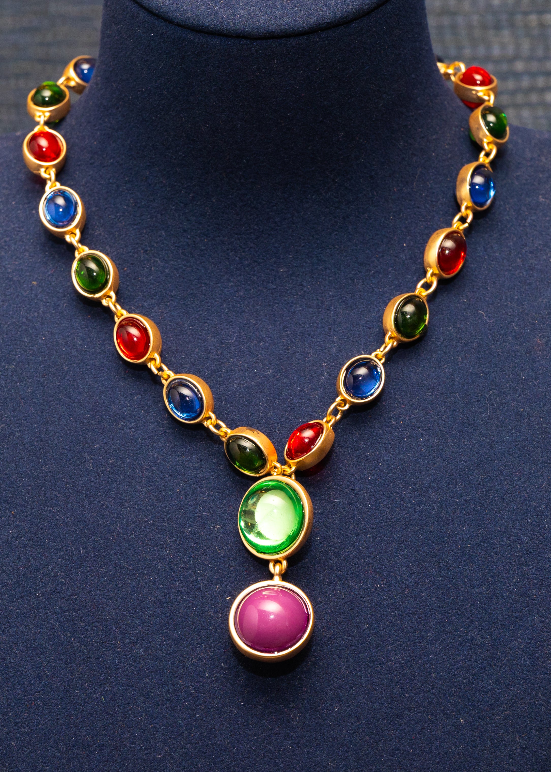 Multicolor Cabochon Drop Necklace