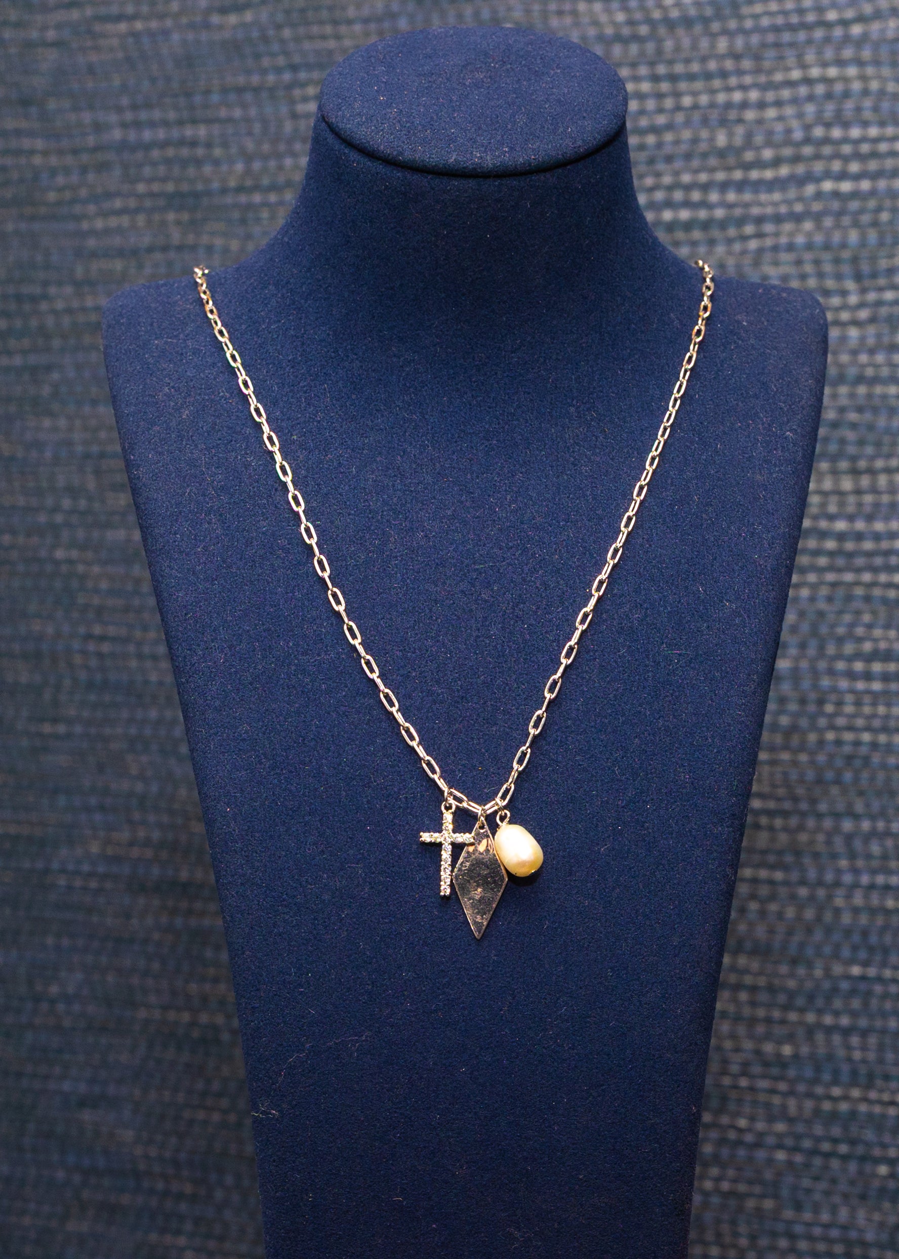 Cross & Pearl Charm Chain Necklace