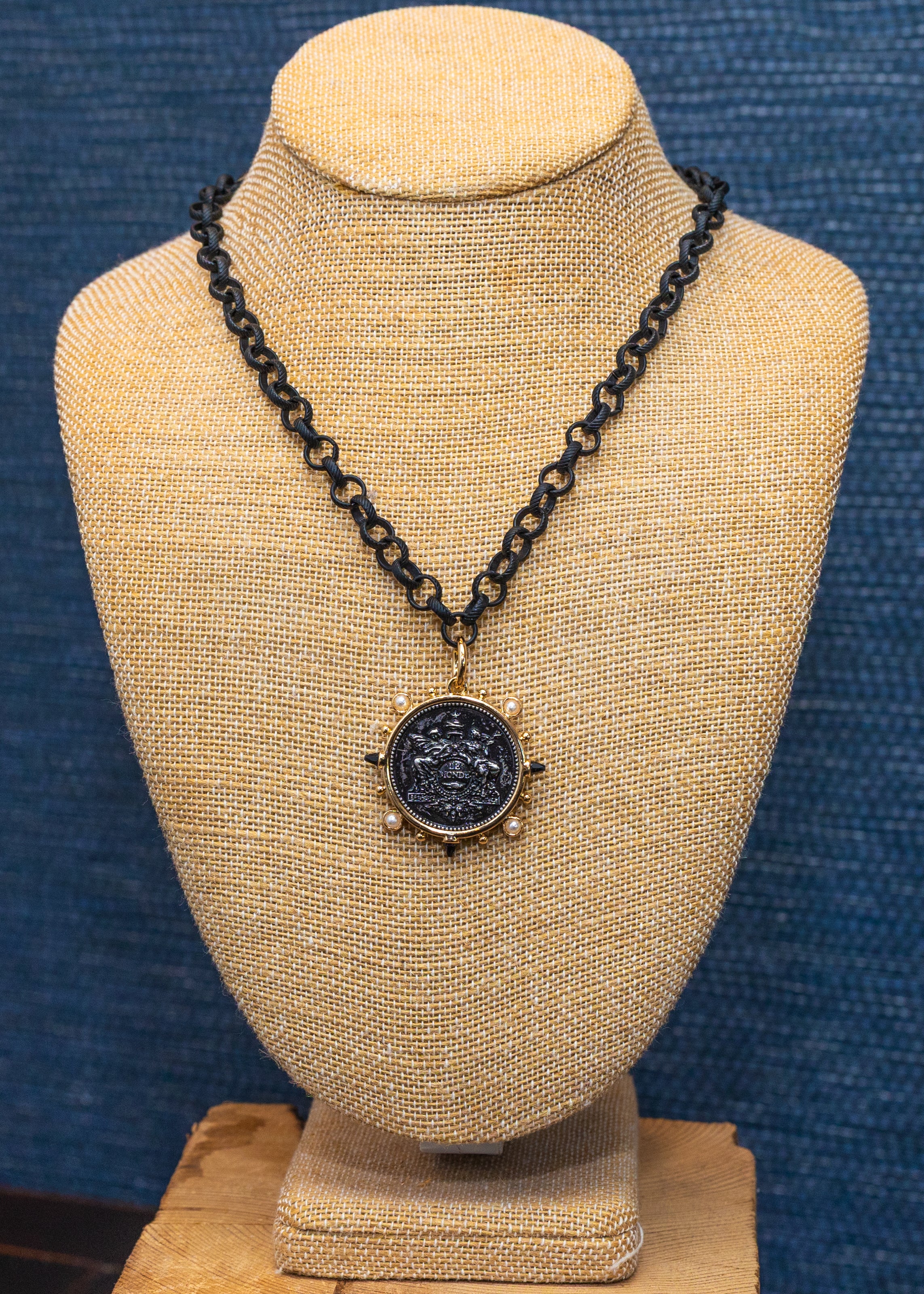Black Coin Medallion Necklace