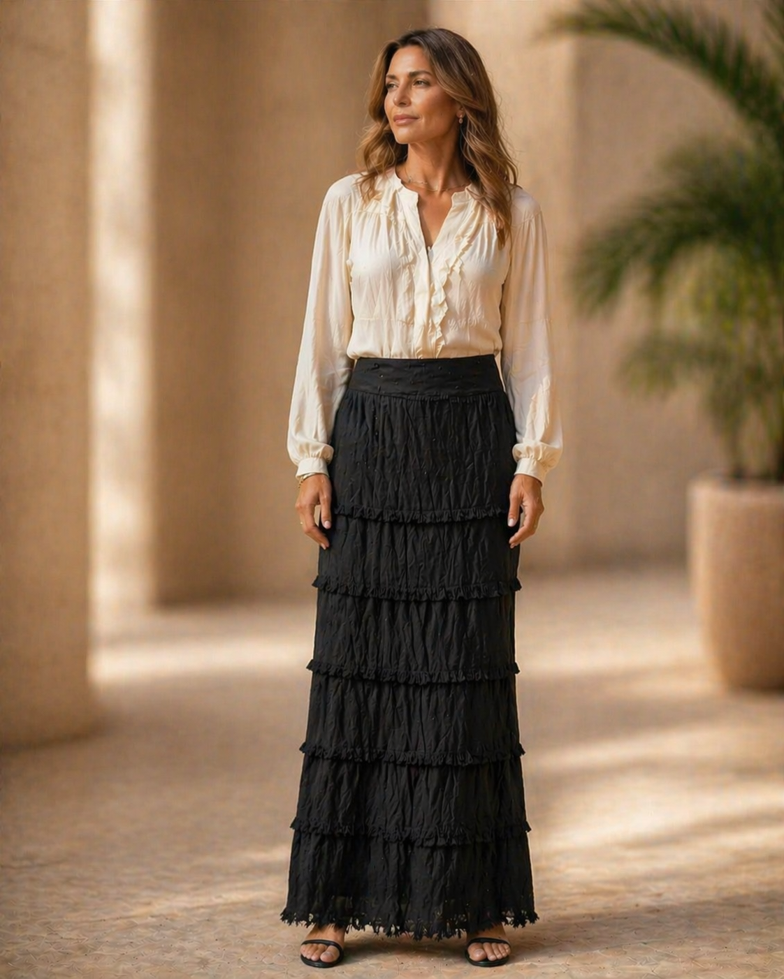 Tiered Fringe Maxi Skirt