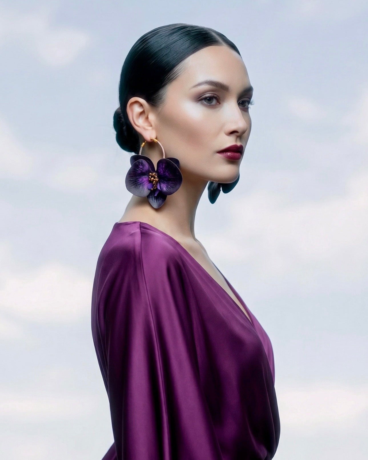 Amethyst Orchid Hoop Earrings