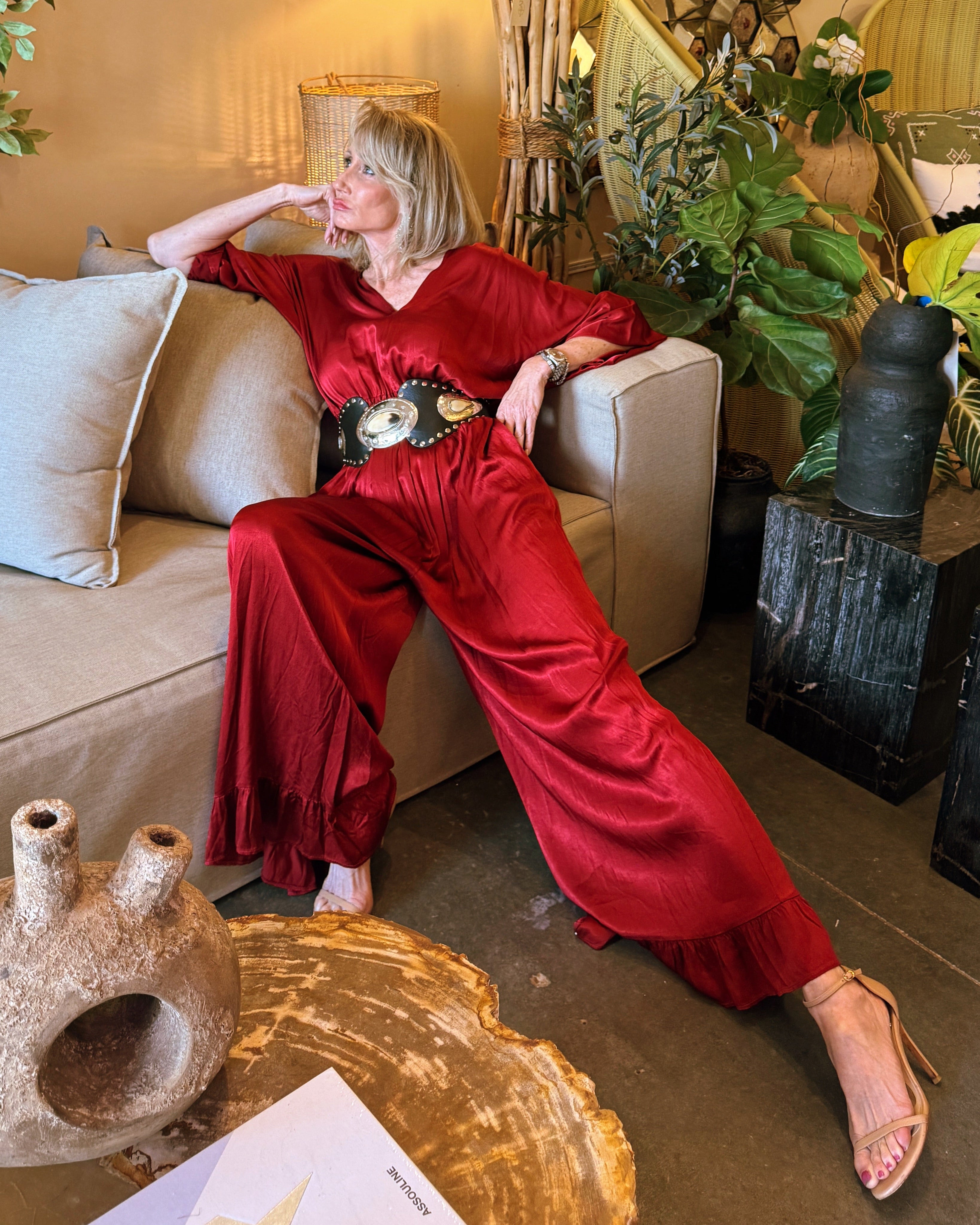 Crimson Silk Dream Palazzo Set