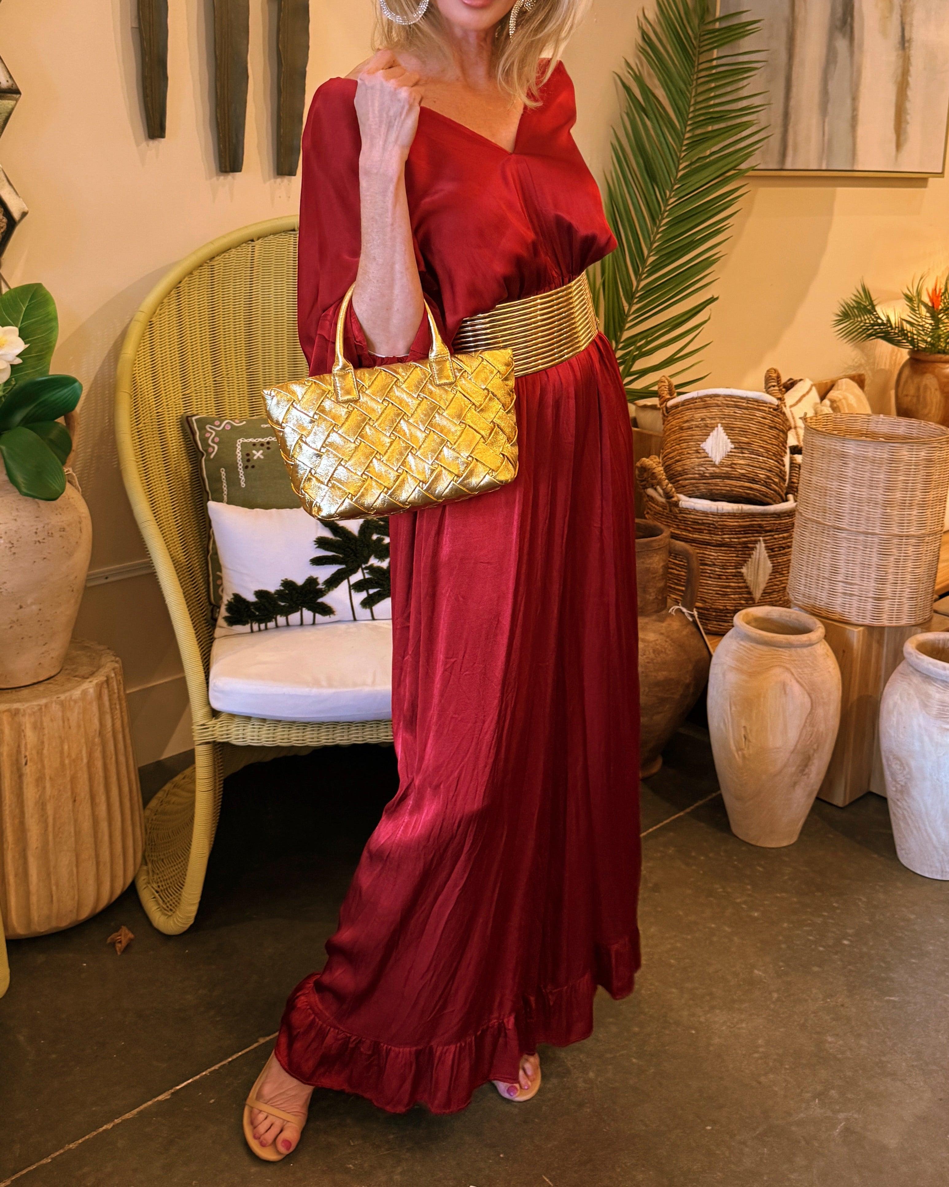 Crimson Silk Dream Palazzo Set
