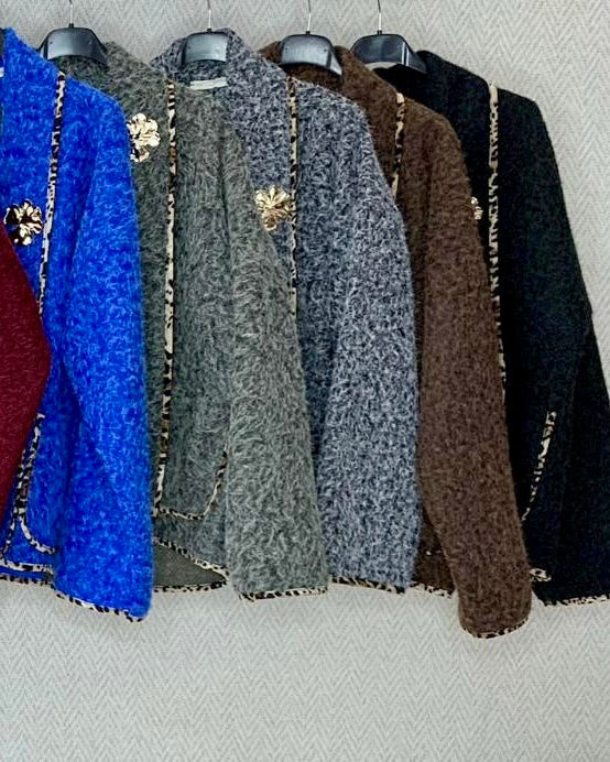 Leopard Trim Cozy Jacket