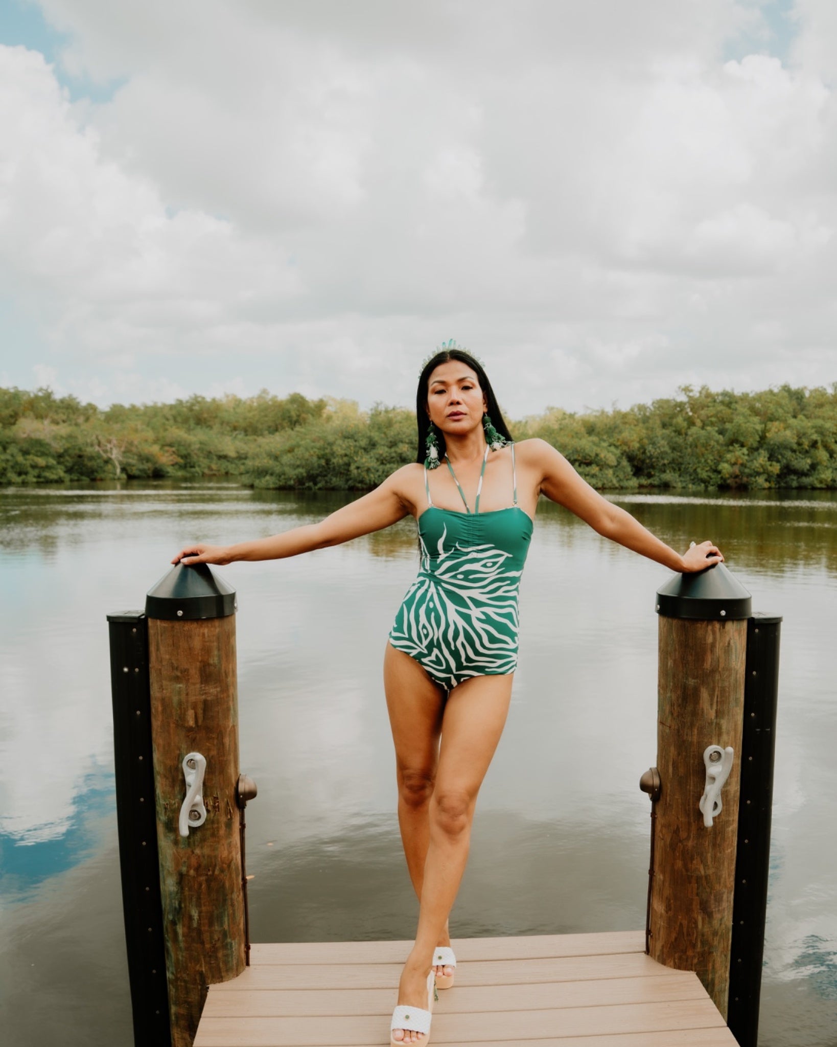Emerald Jungle One-Piece – Adjustable Straps, Bold Back Print