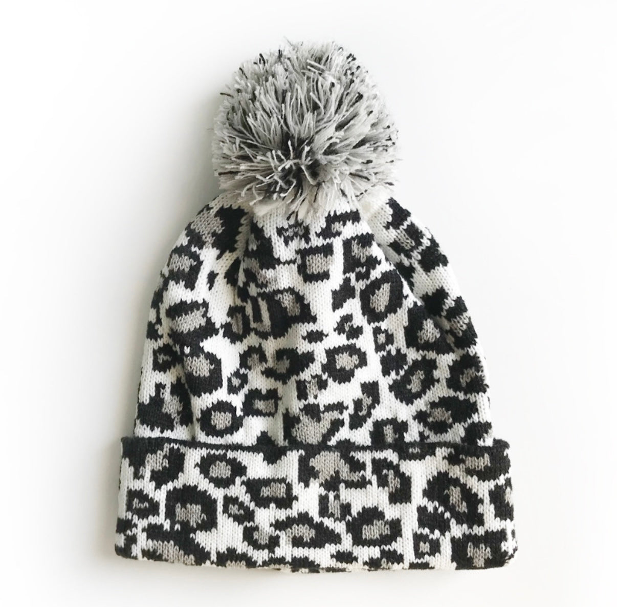 Leopard Pom Knit Beanie