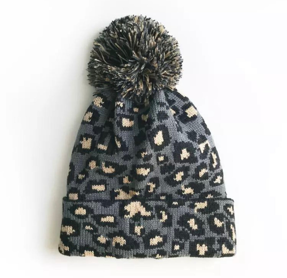 Leopard Pom Knit Beanie