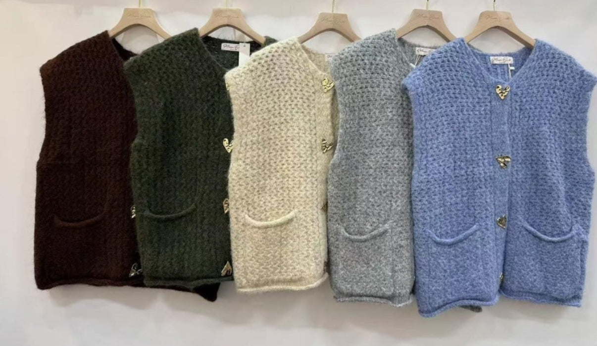 Textured Button Front Knit Vest