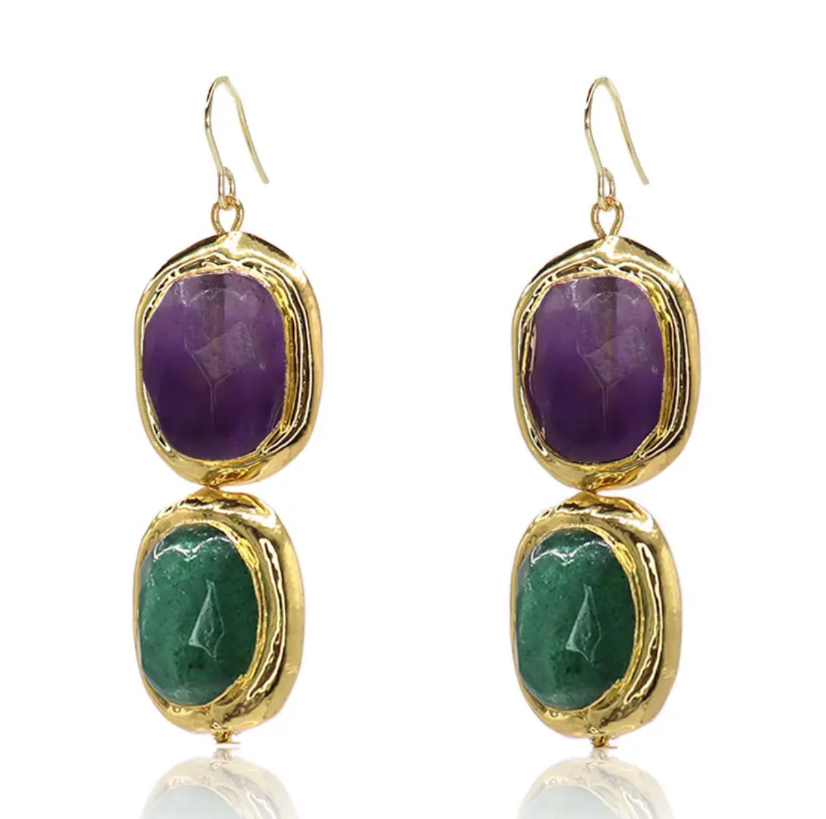 Amethyst & Emerald Double Stone Drop Earring