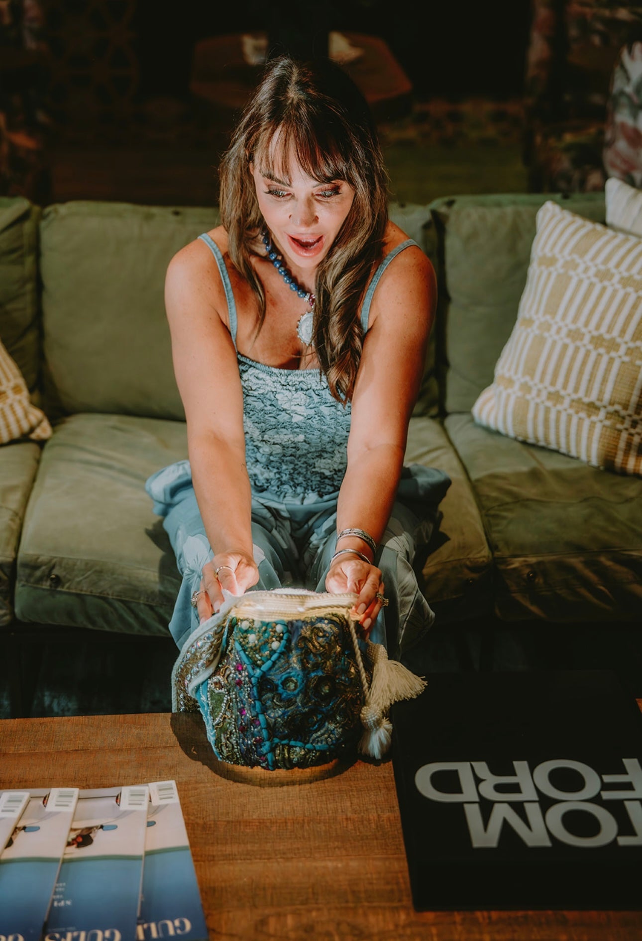 Denim Blue Floral Smocked Jumpsuit
