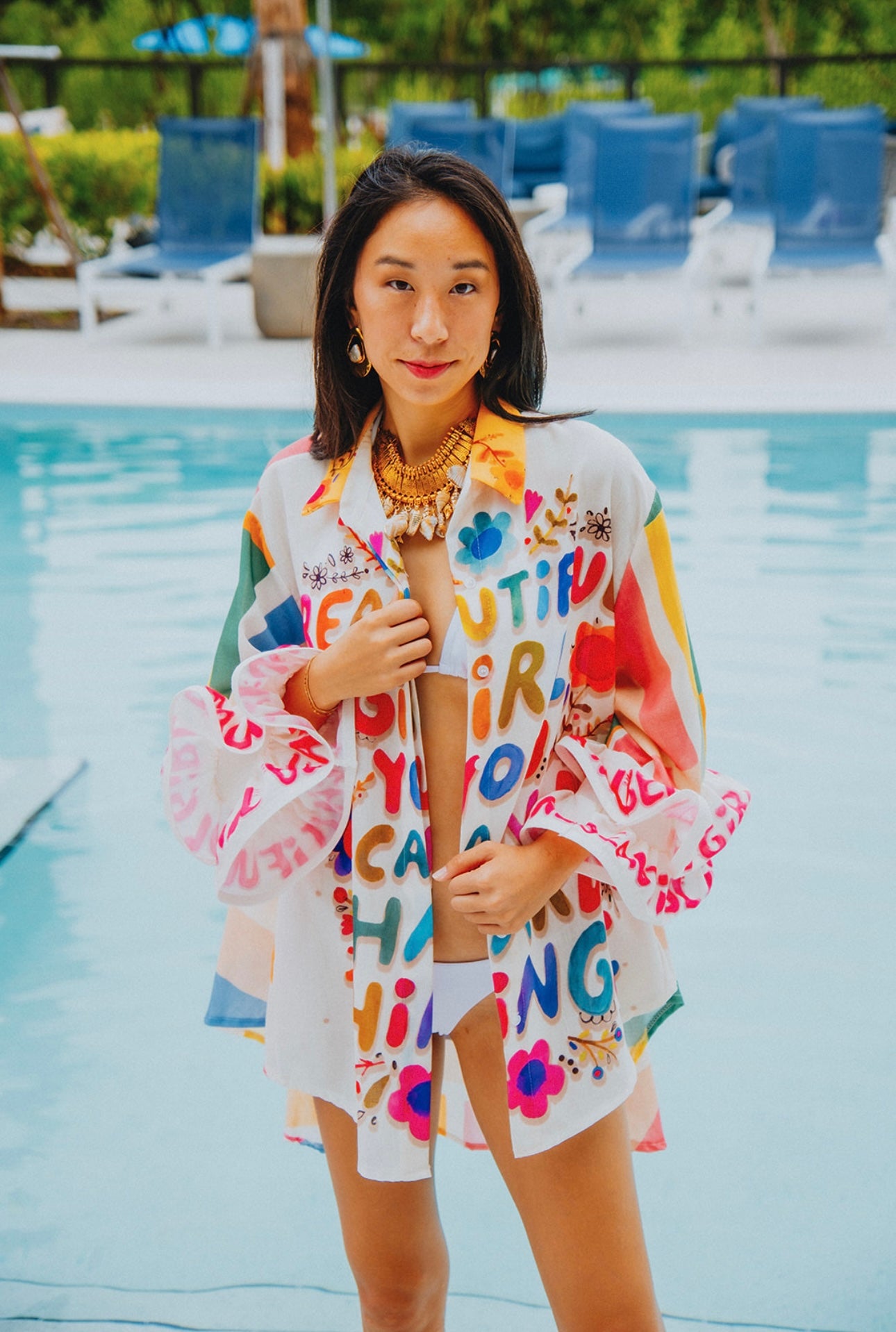 Printed Statement Ruffle Sleeve Shirts