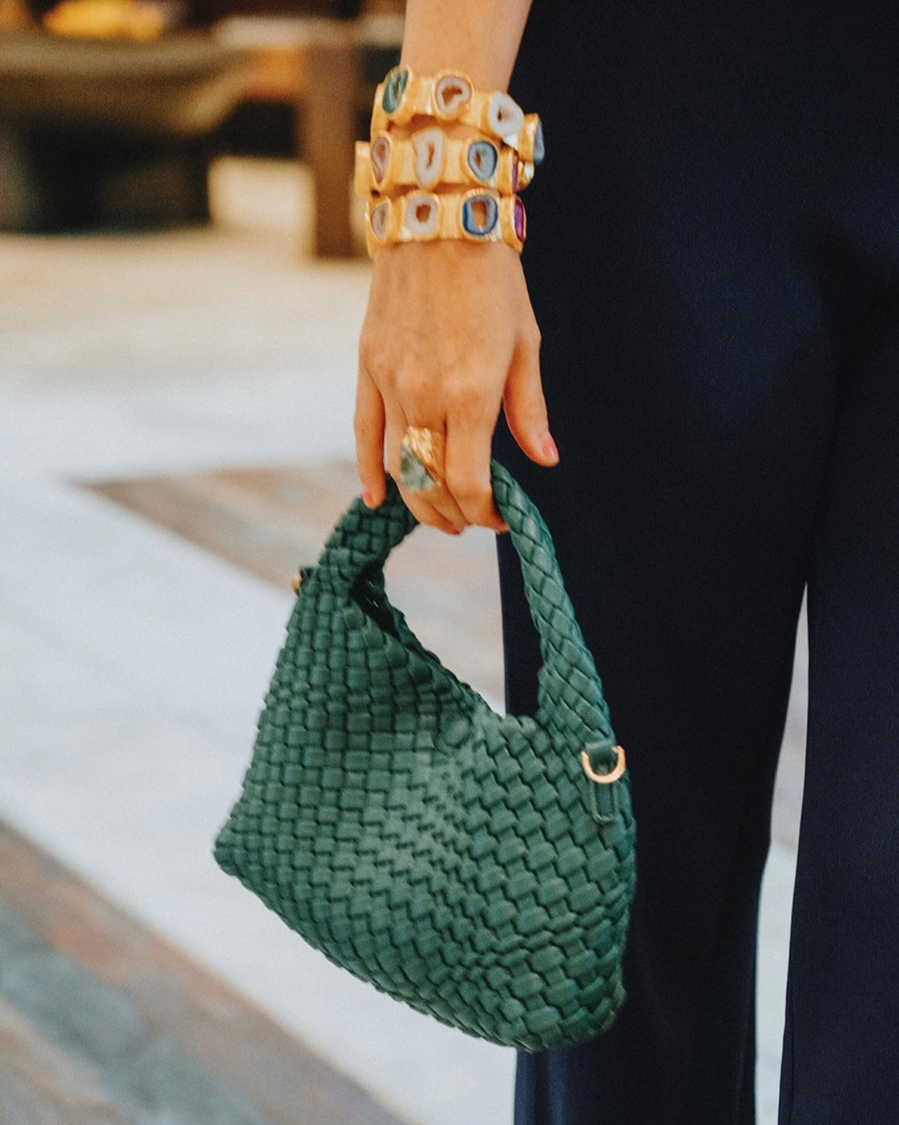 Emerald Weave Vegan Leather Bag