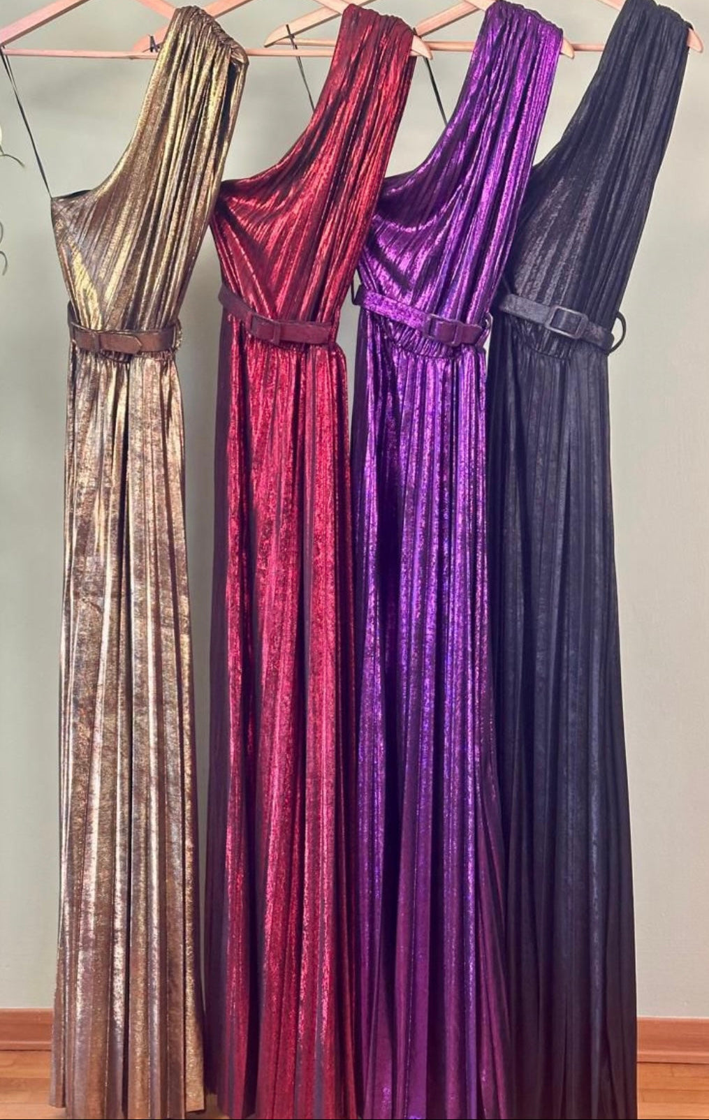 Metallic Goddess One-Shoulder Gown
