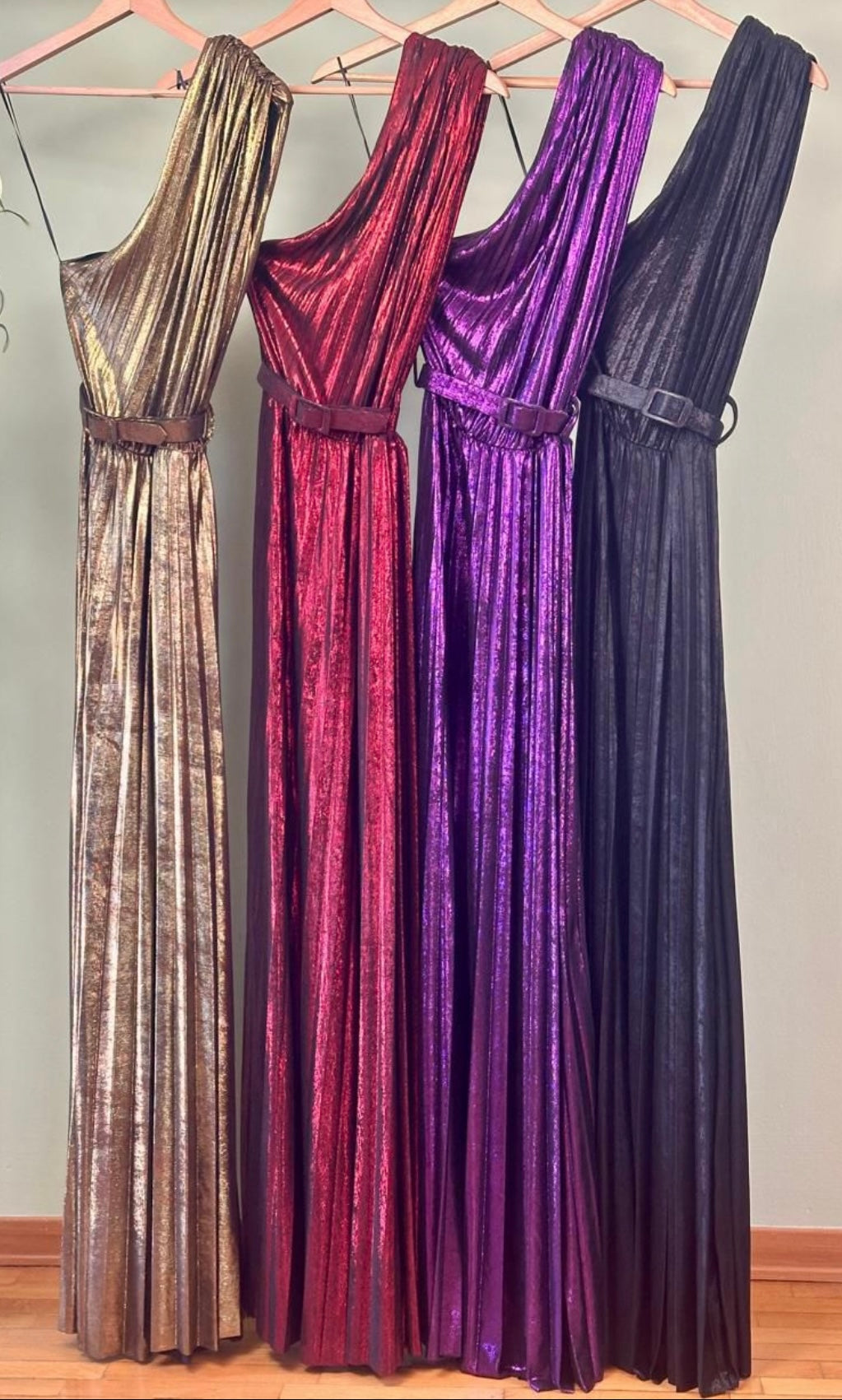Metallic Goddess One-Shoulder Gown