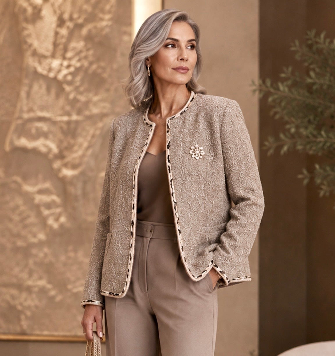 Leopard Trim Cozy Jacket