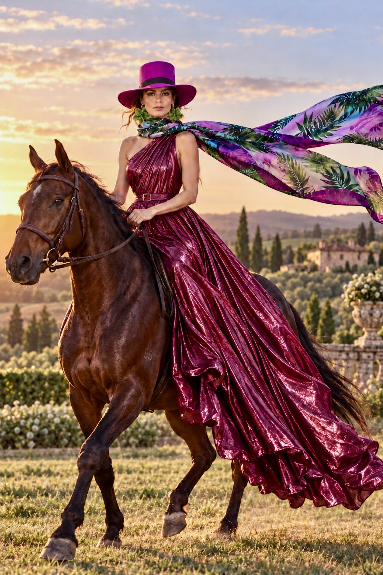 Metallic Goddess One-Shoulder Gown