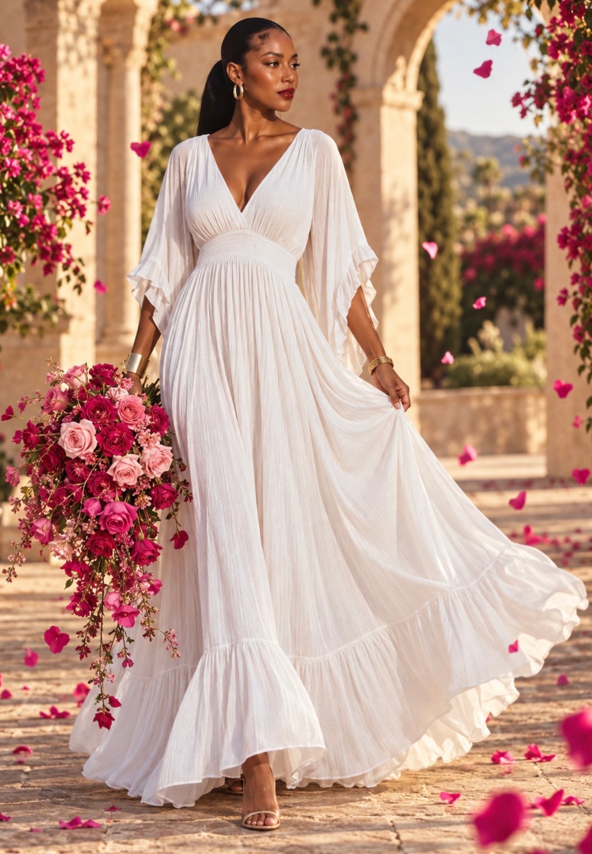 Mediterranean Bloom Solid Maxi Dress