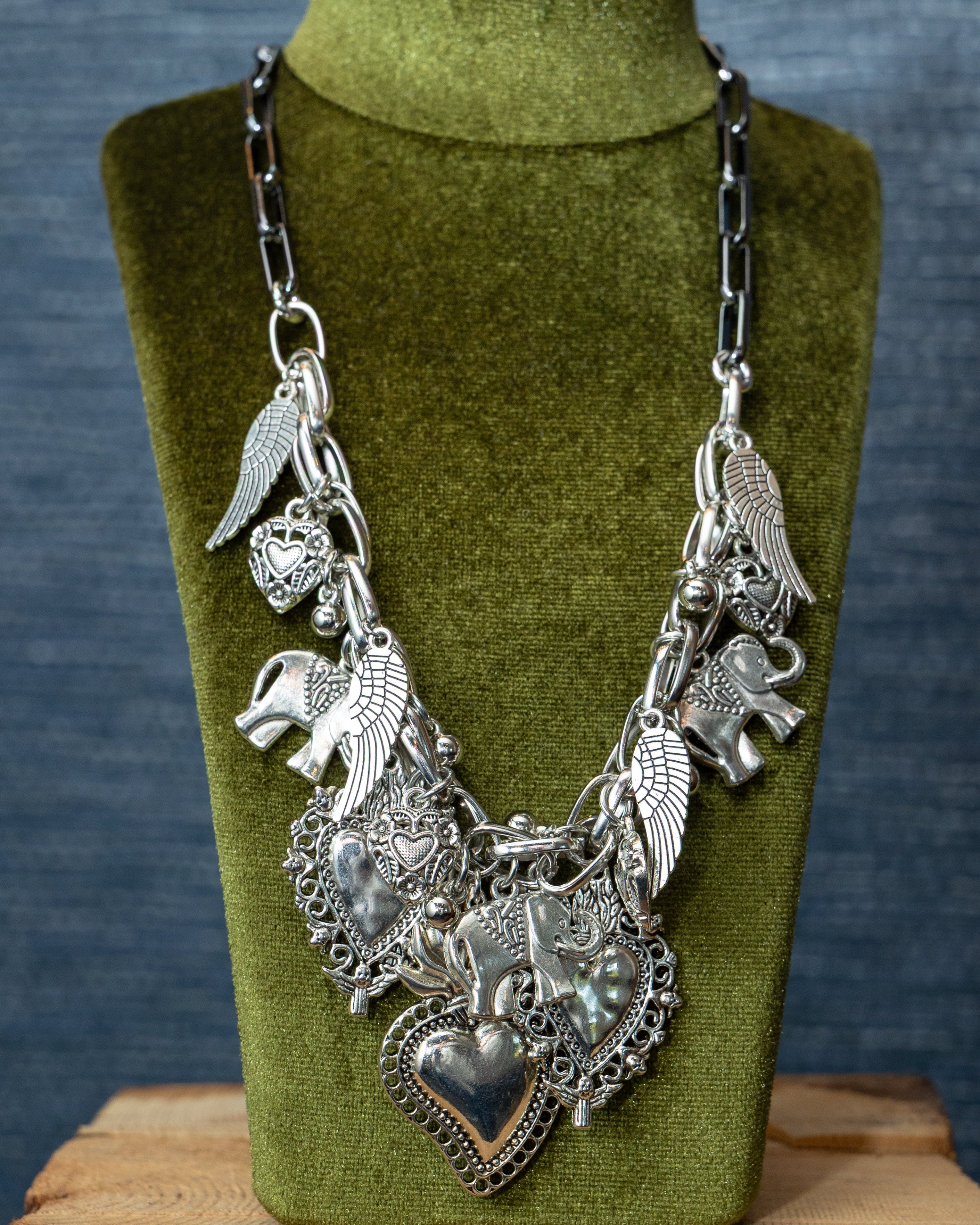 Silver Heart & Wing Charm Necklace