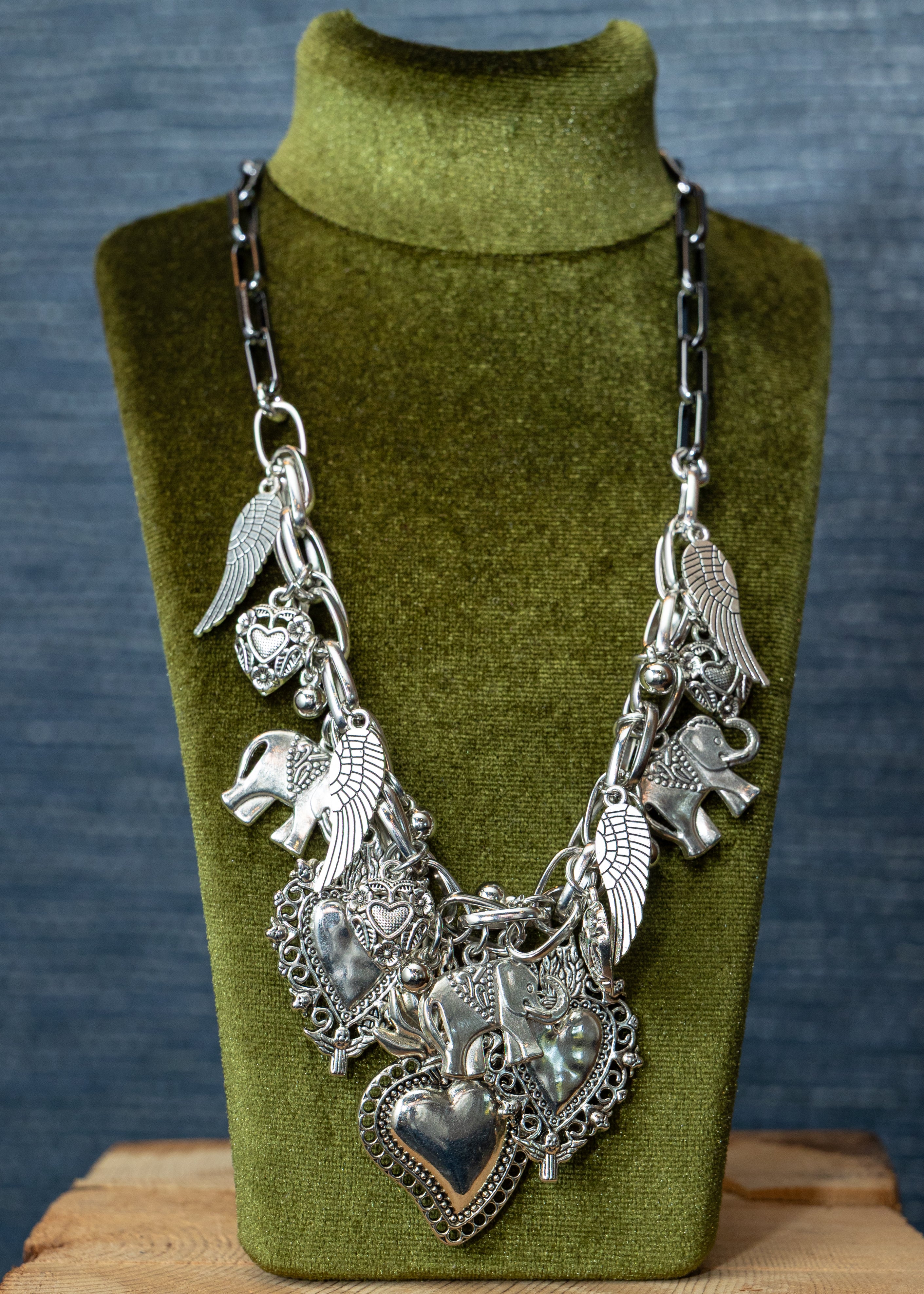 Silver Heart & Wing Charm Necklace