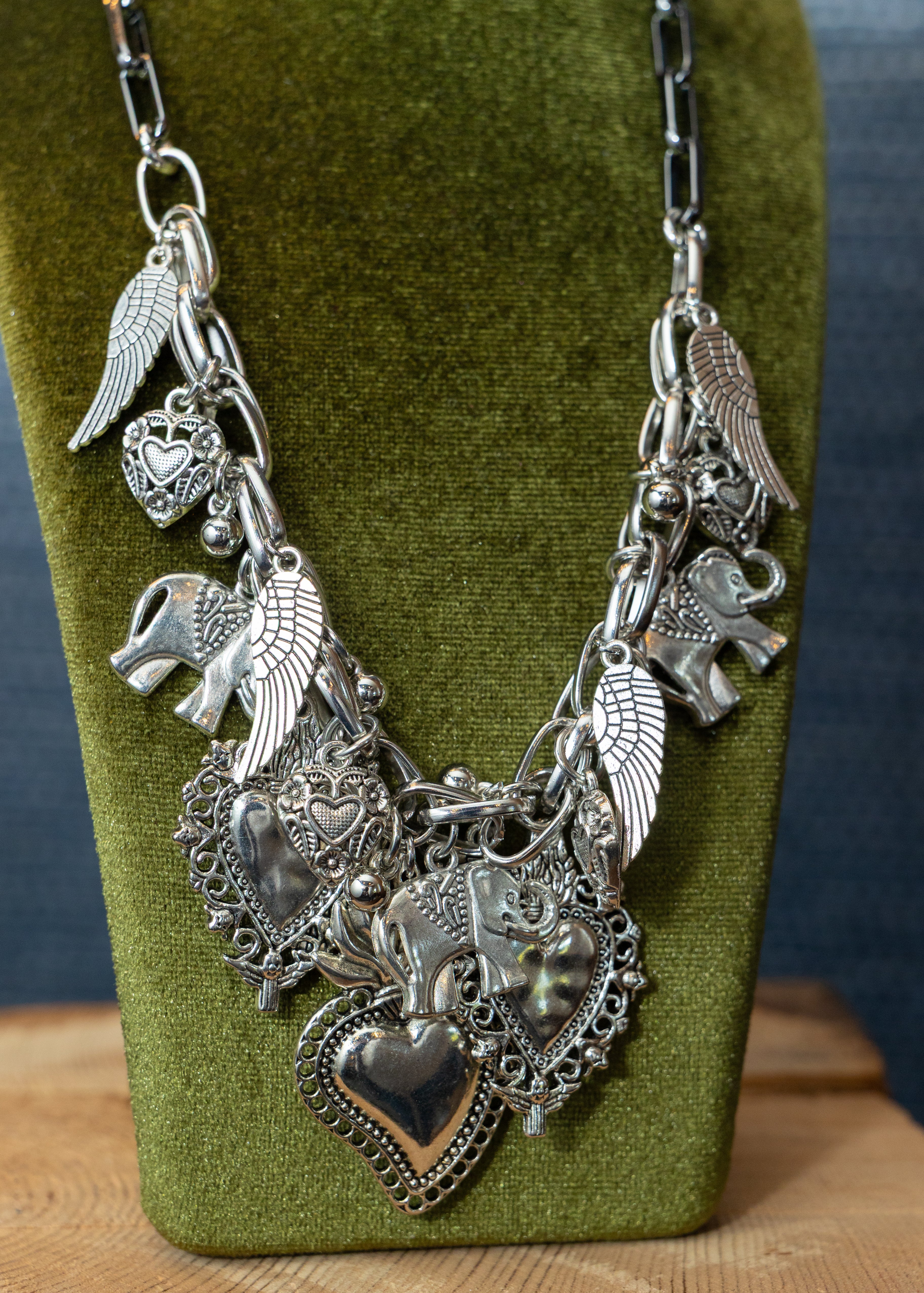 Silver Heart & Wing Charm Necklace