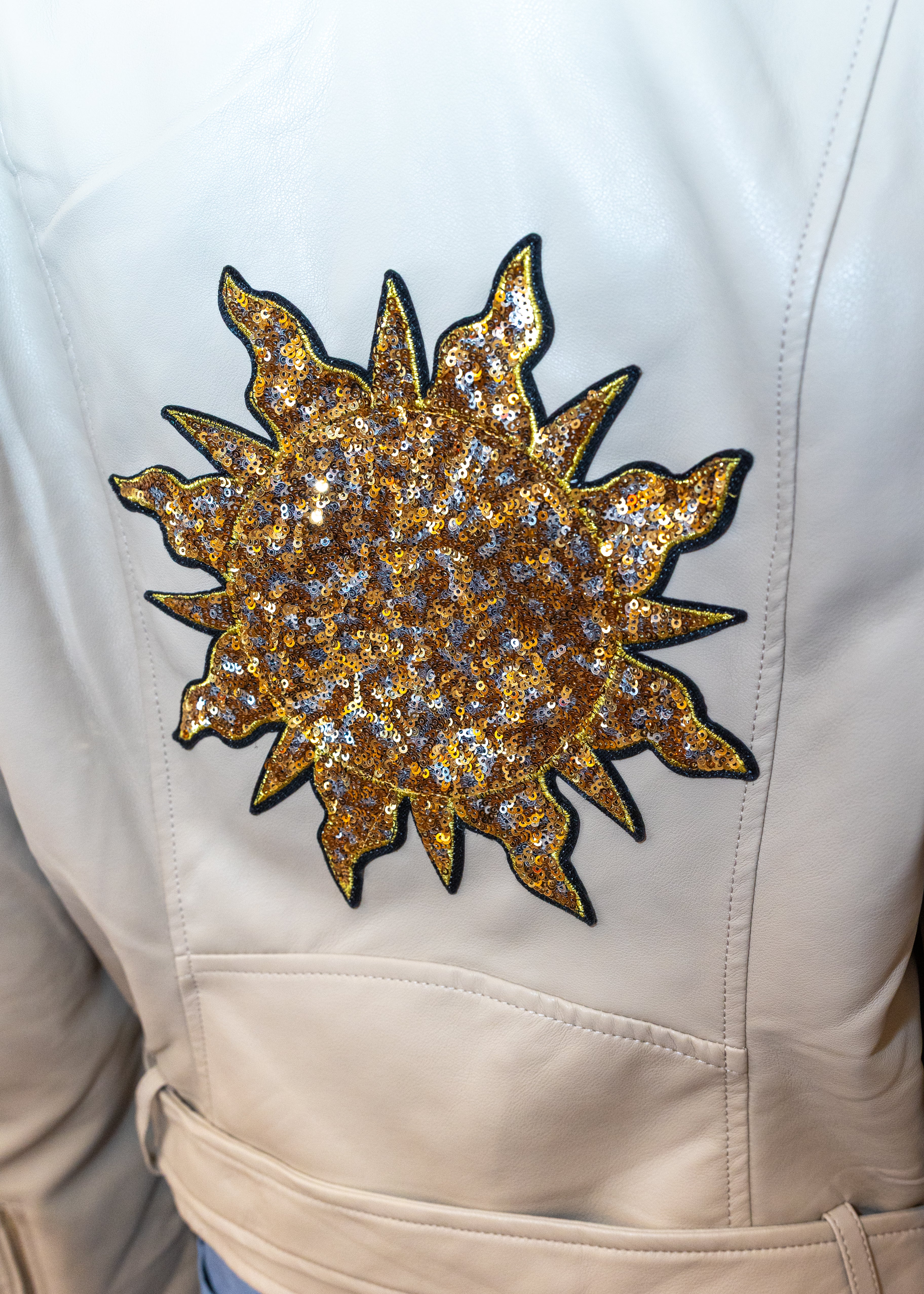 Sequin Sunburst Leather Moto Jacket