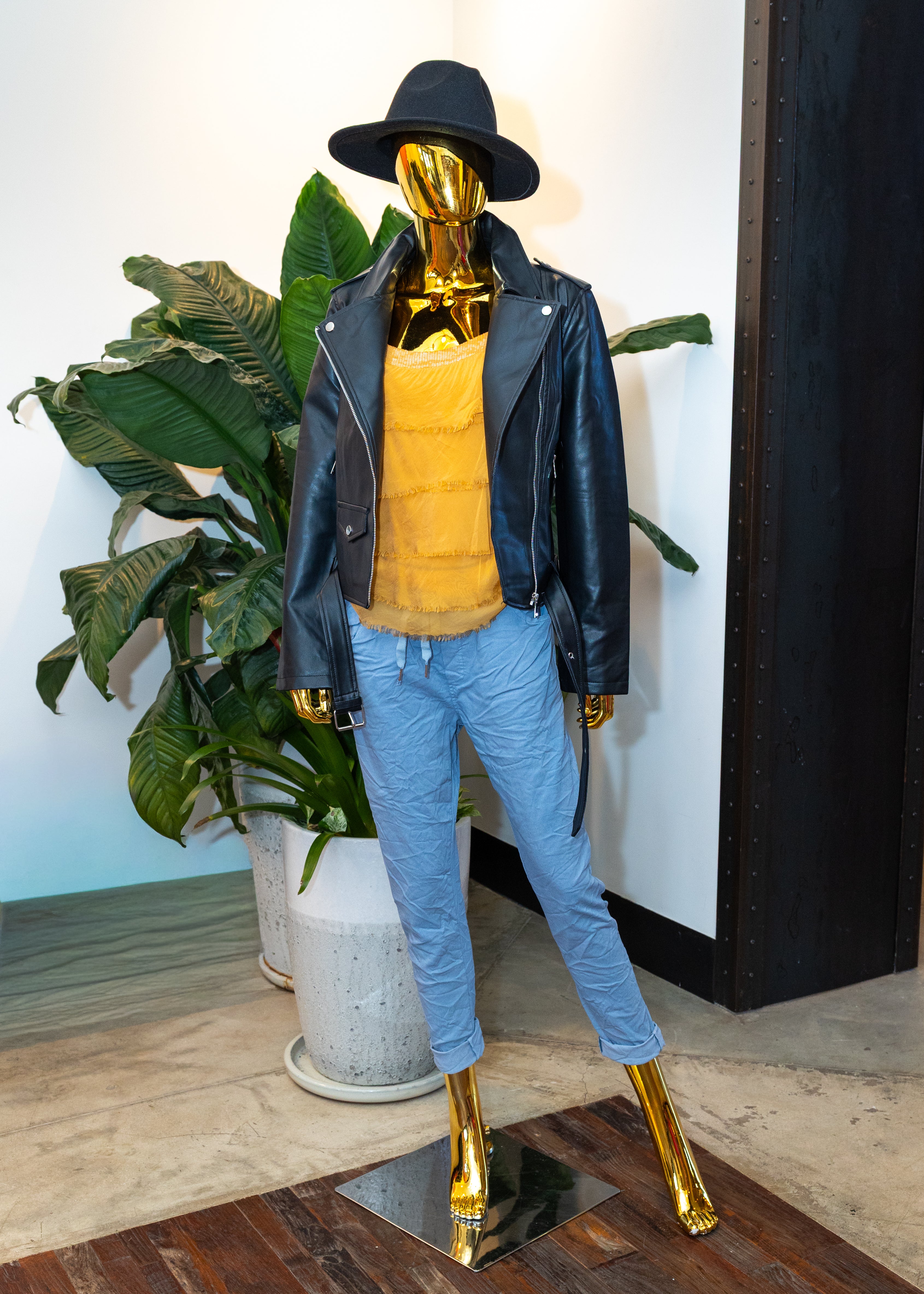 Whimsical Llama Leather Moto Jacket