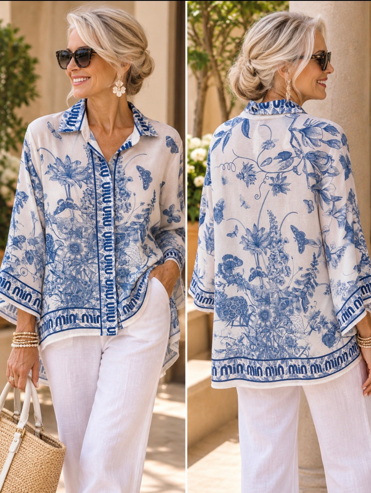 Mediterranean Escape Blouse – Blue Botanical