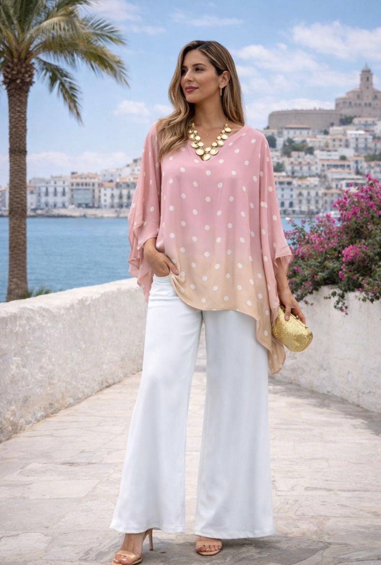 Polka Dot Chiffon Poncho Top