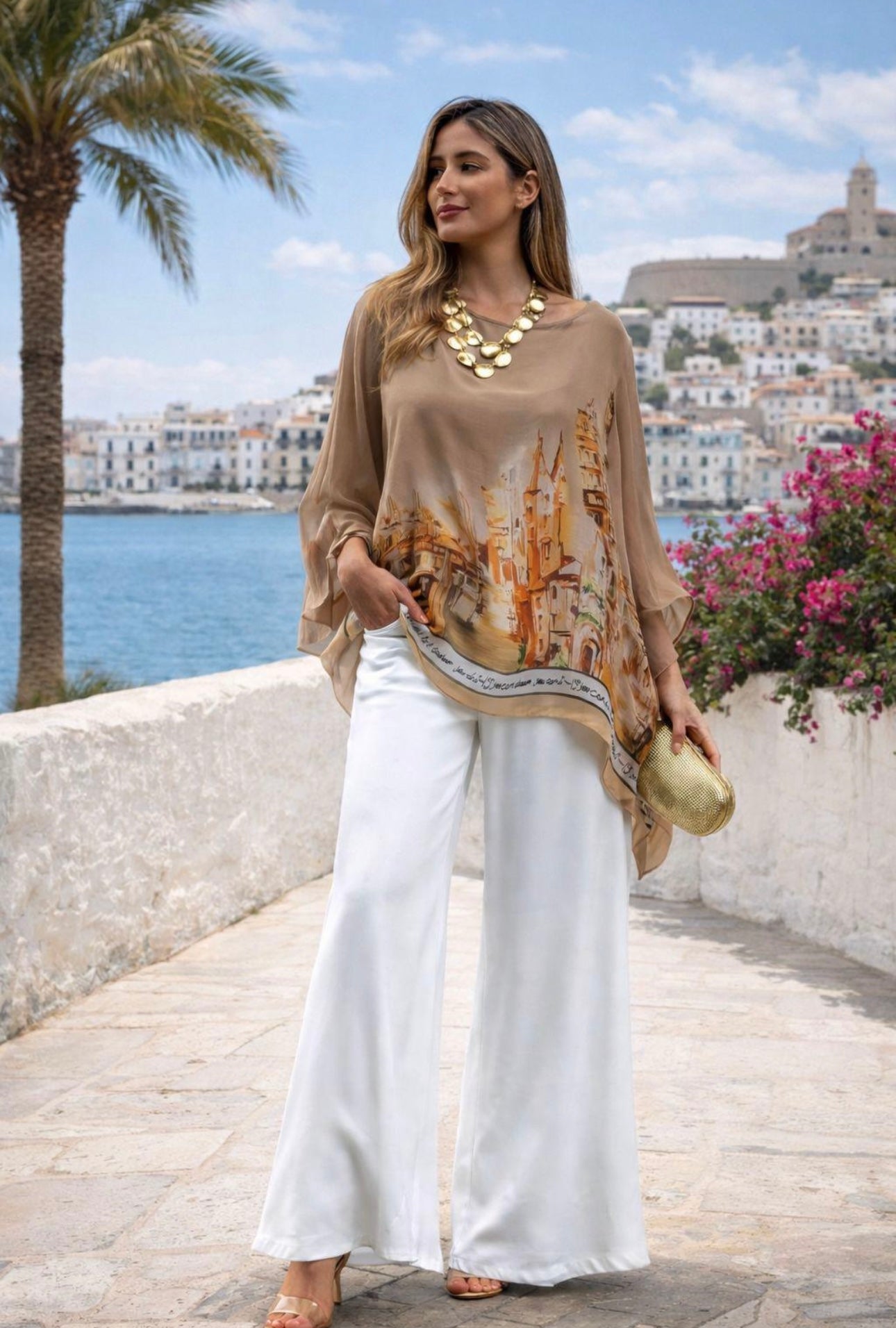 Cityscape Chiffon Poncho Top
