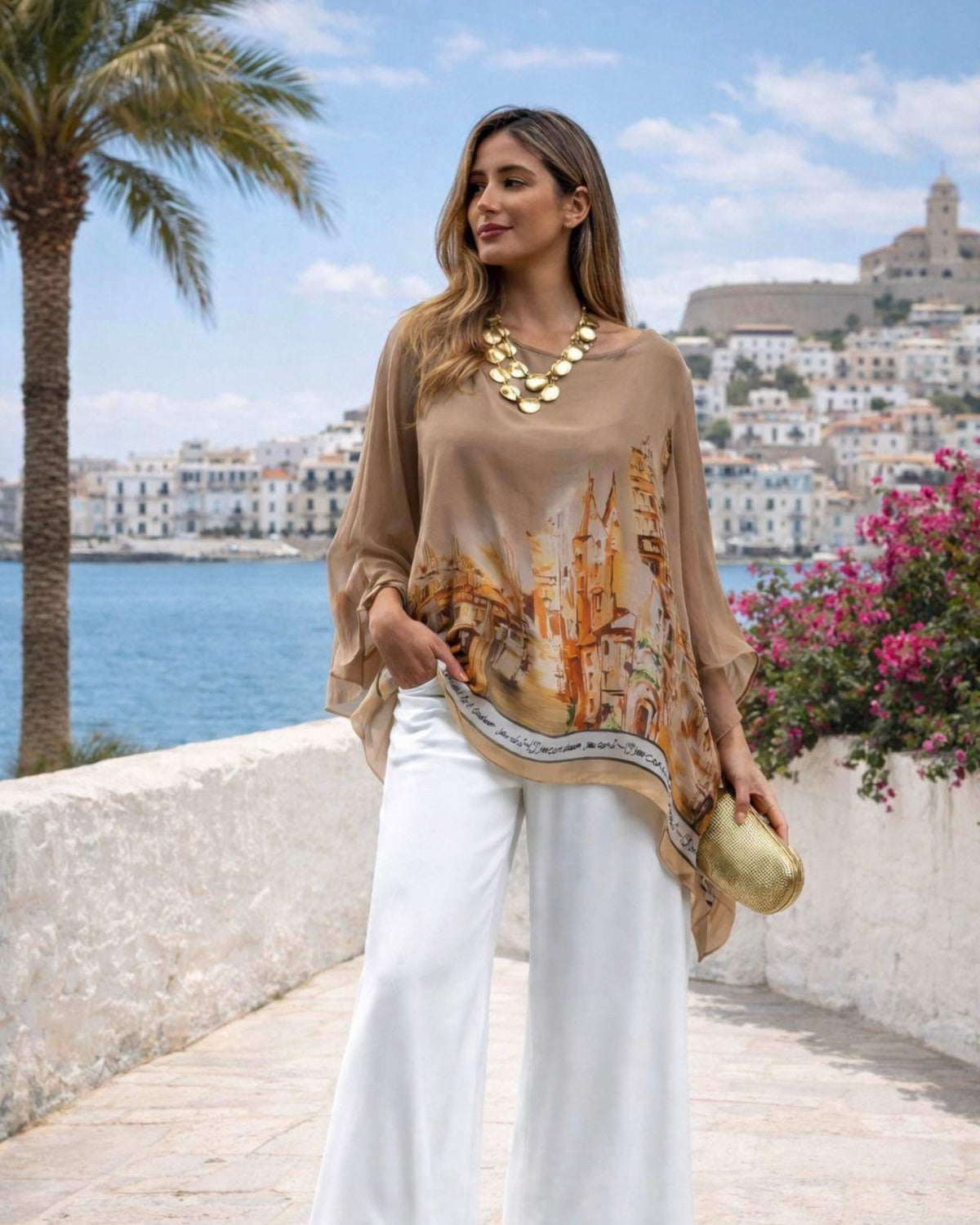 Cityscape Chiffon Poncho Top