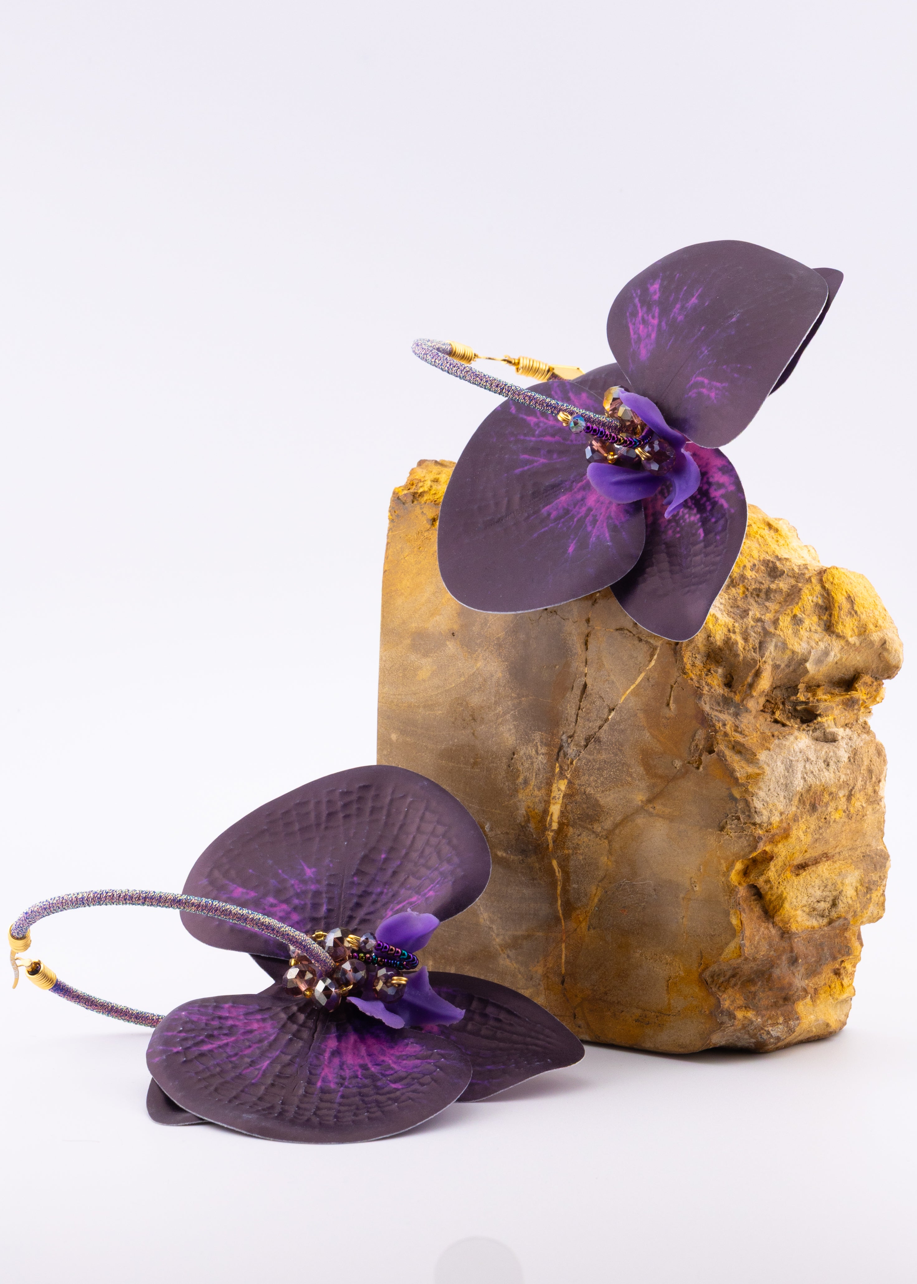 Amethyst Orchid Hoop Earrings
