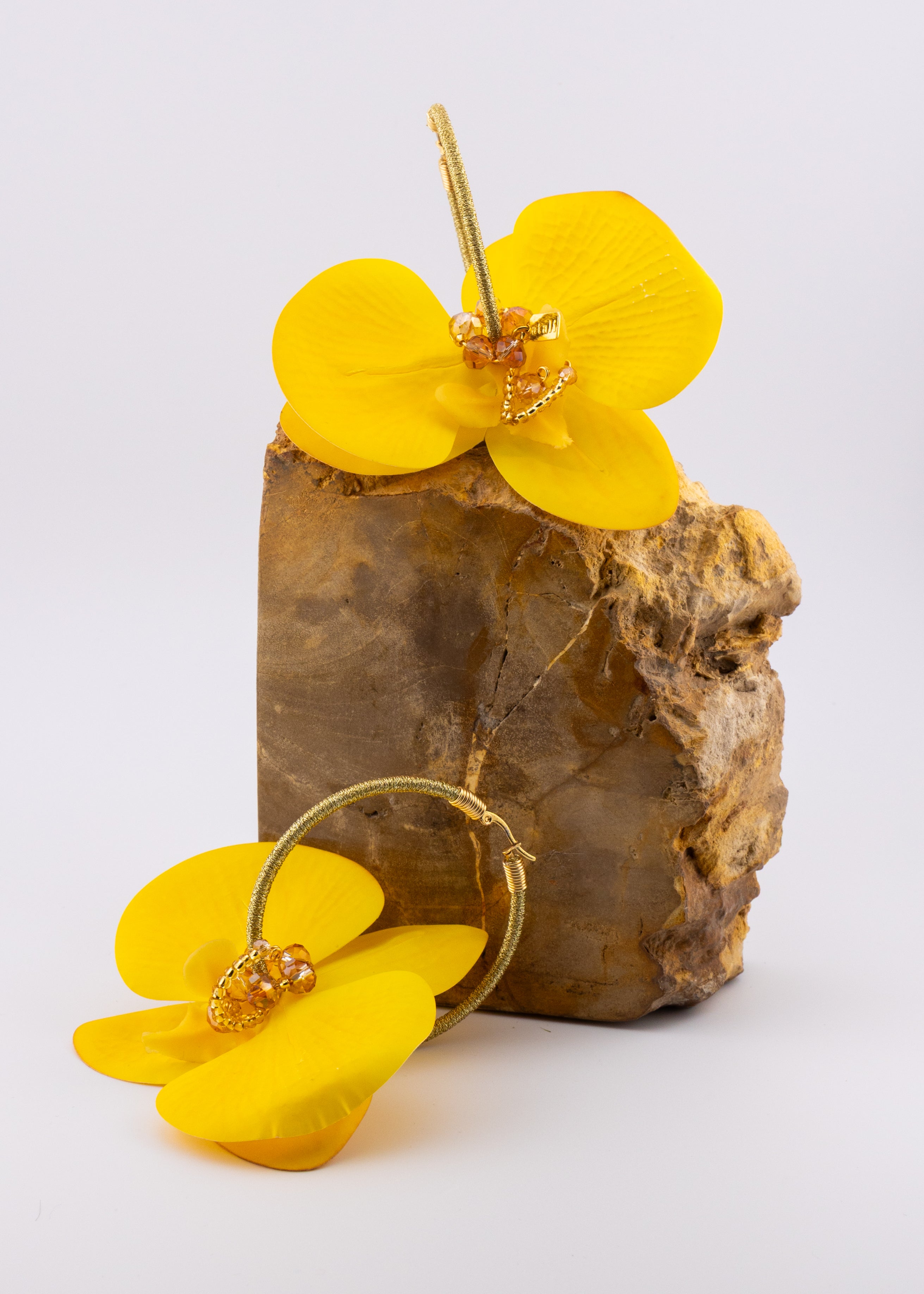 Golden Orchid Hoop Earrings