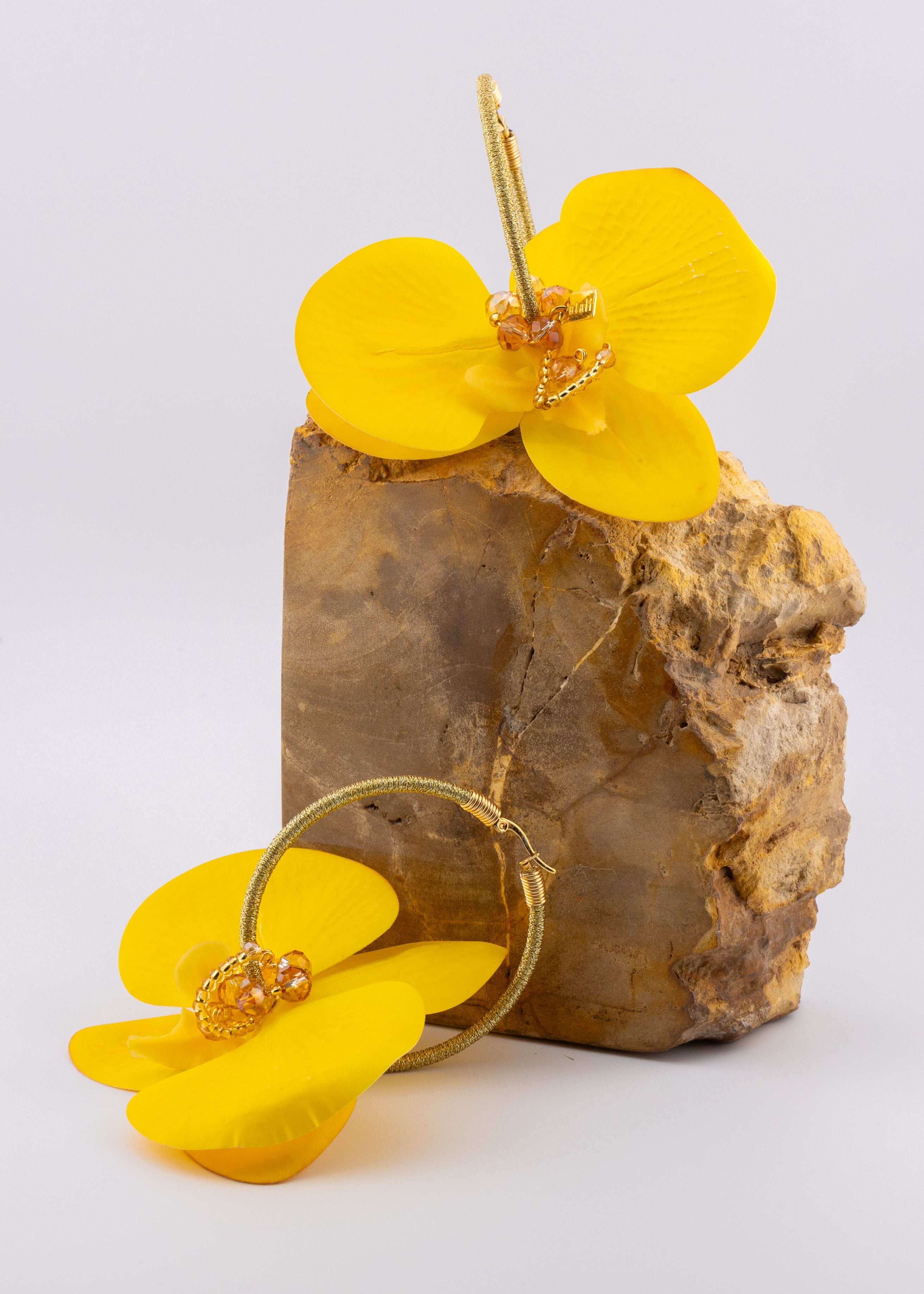 Golden Orchid Hoop Earrings