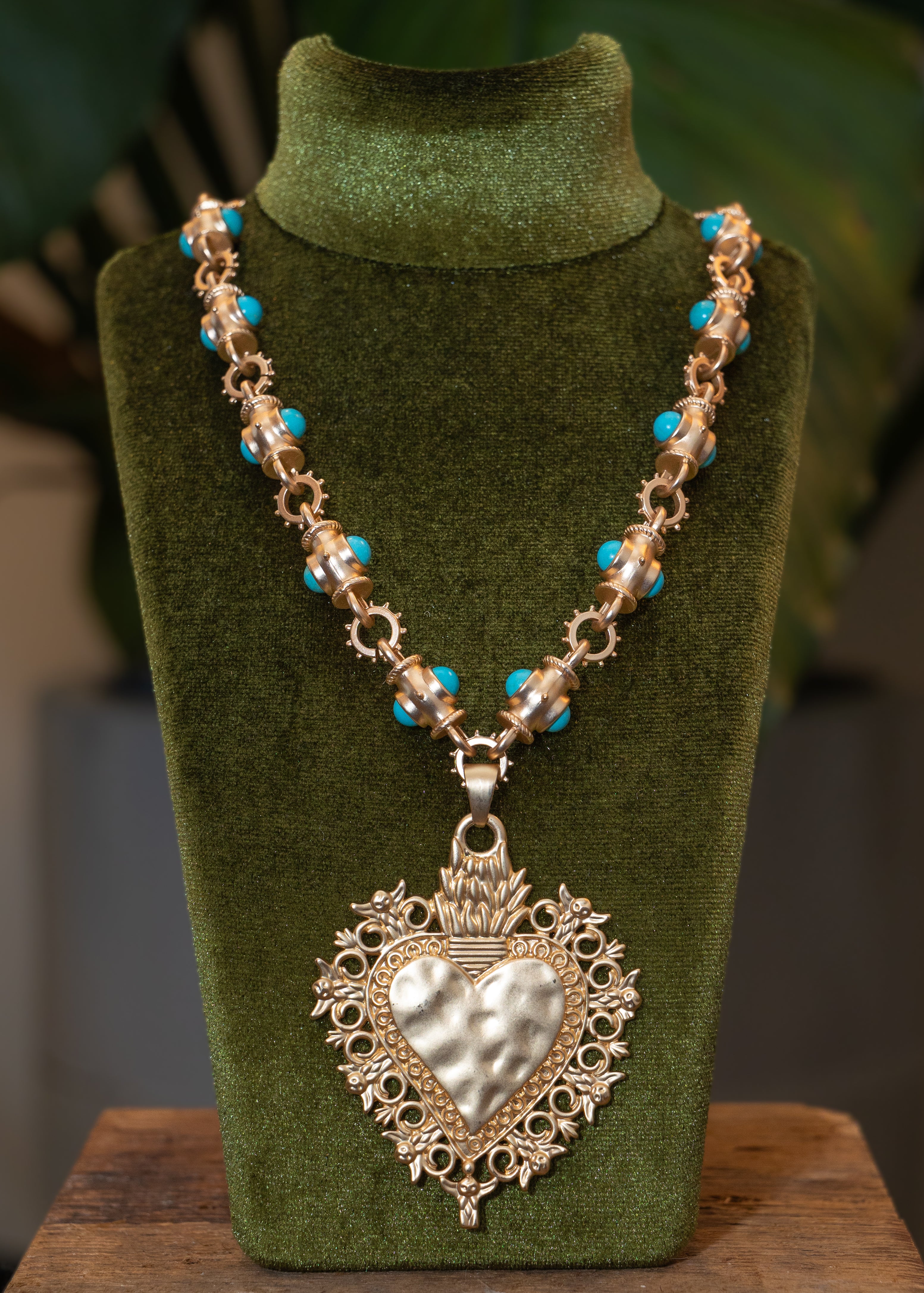 Turquoise Sacred Heart Statement Necklace