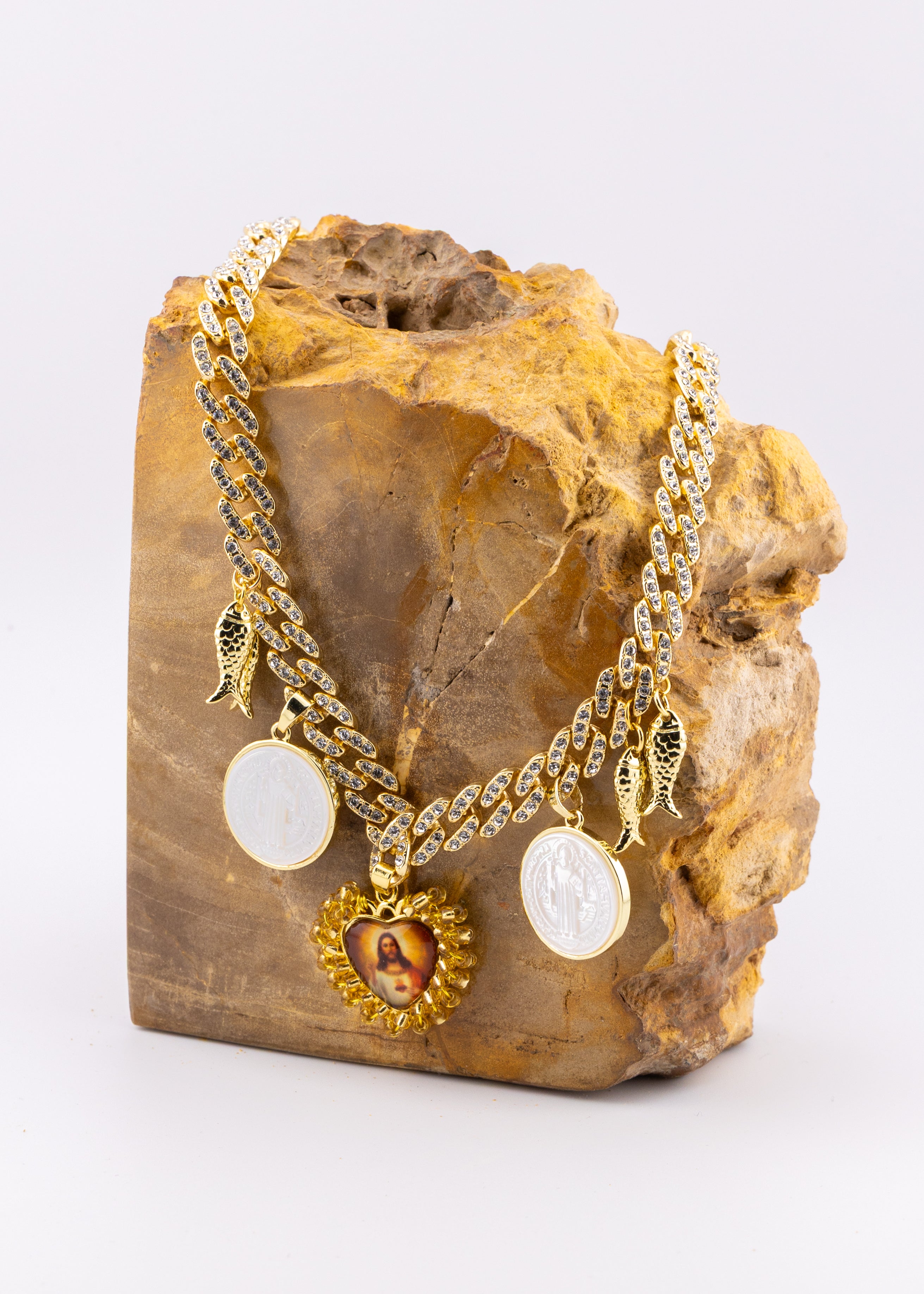 Pavé Chain Sacred Heart Necklace
