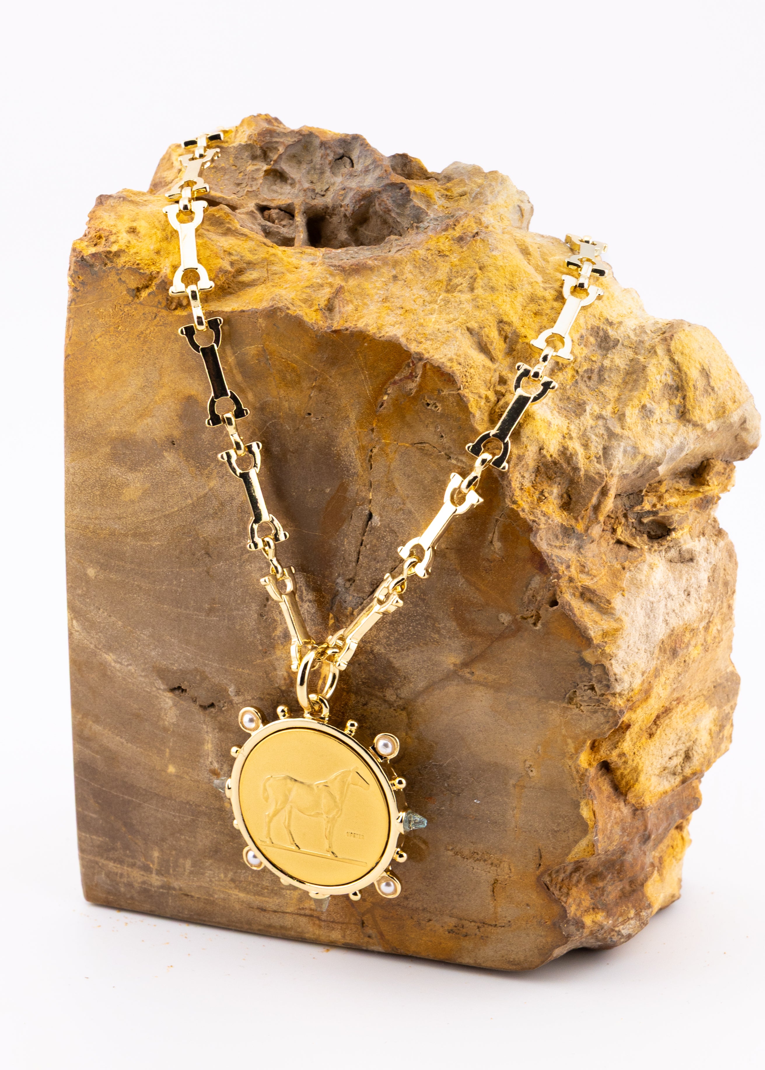 Equestrian Medallion Gold Link Necklace